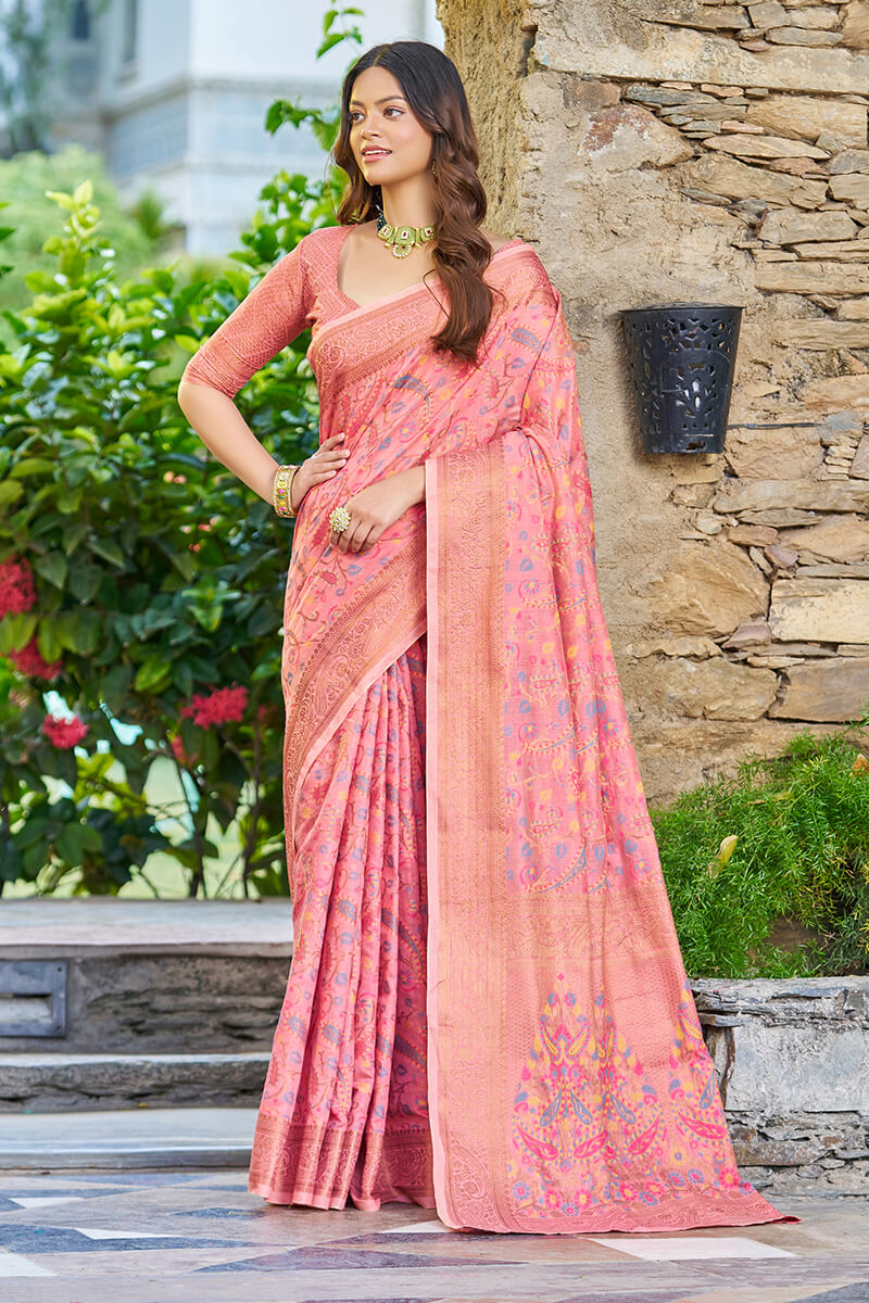 Super classy Pink Pashmina saree With Exuberant Blouse Piece