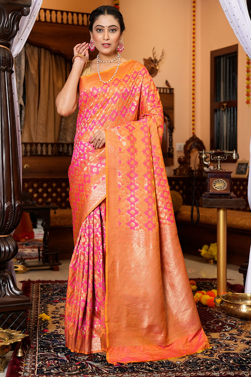 Flaunt Pink Kanjivaram Silk With Smashing Blouse Piece