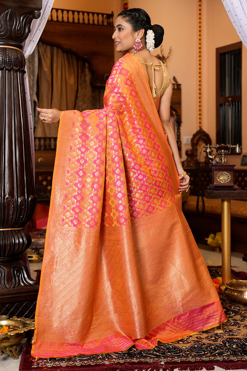 Flaunt Pink Kanjivaram Silk With Smashing Blouse Piece