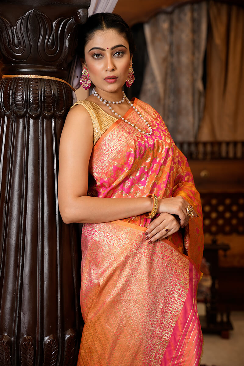 Flaunt Pink Kanjivaram Silk With Smashing Blouse Piece