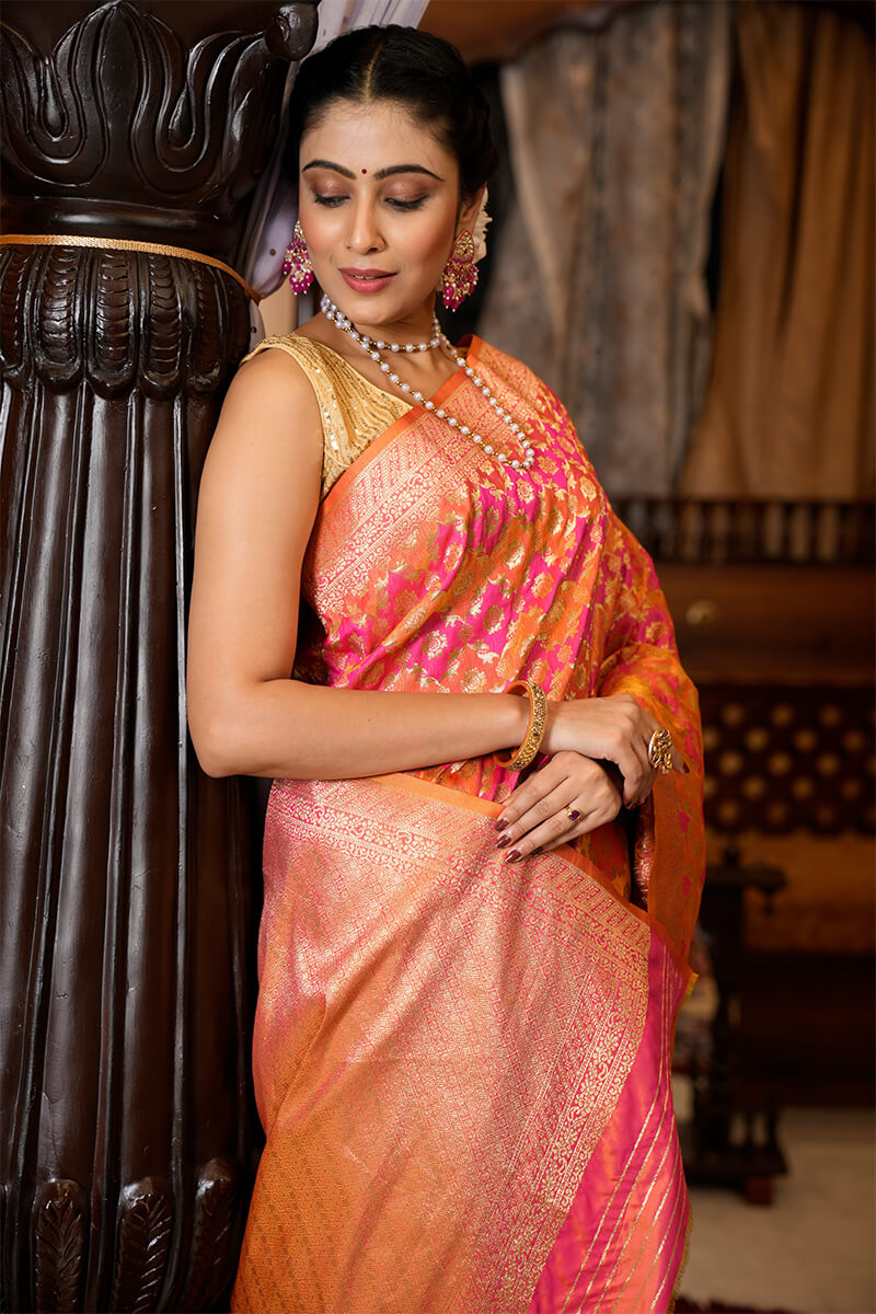 Flaunt Pink Kanjivaram Silk With Smashing Blouse Piece
