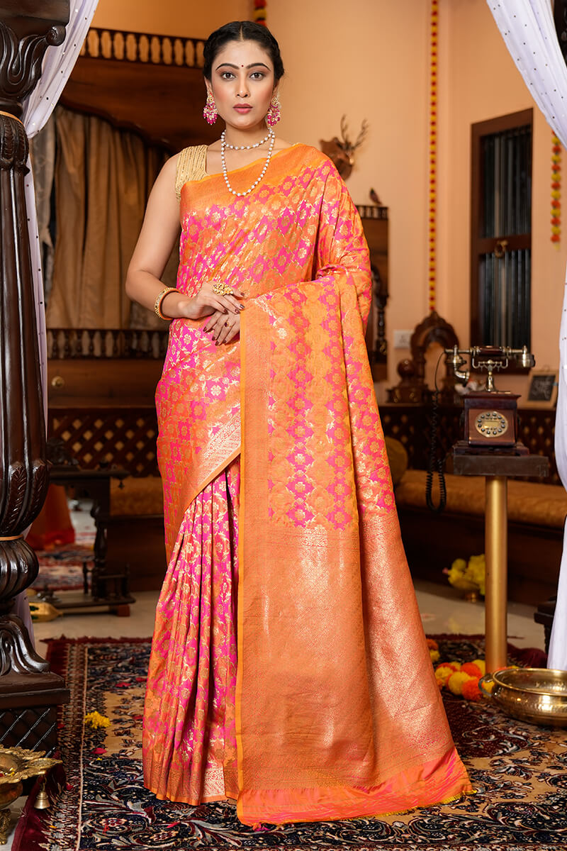 Flaunt Pink Kanjivaram Silk With Smashing Blouse Piece