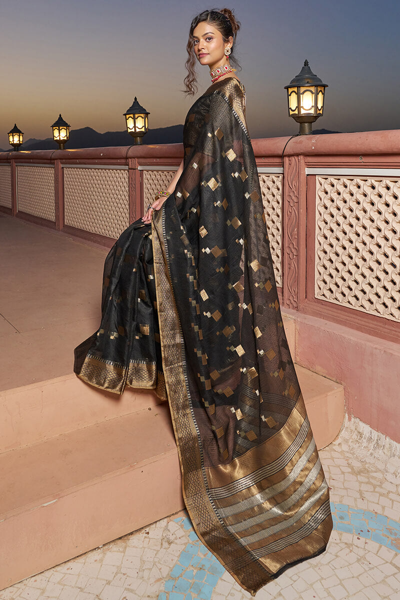 Transcendent Black Soft Silk Saree with Magnificat  Blouse Piece