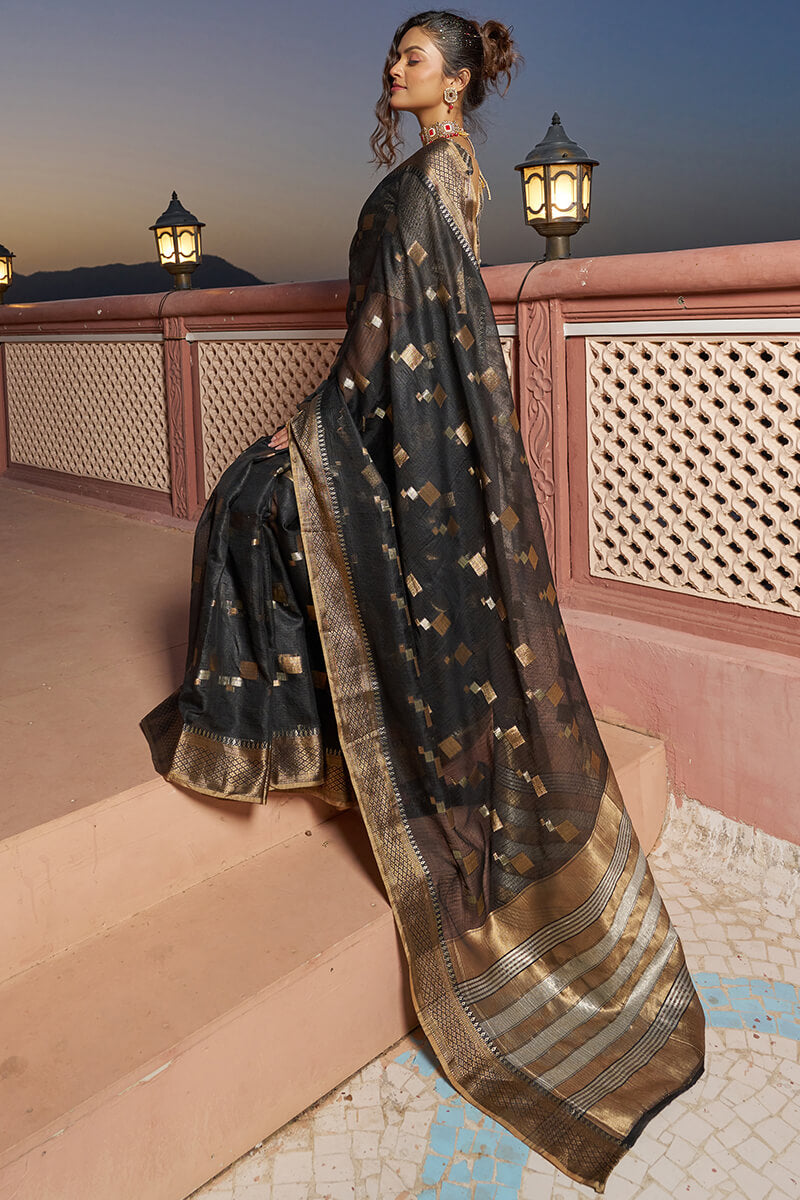 Transcendent Black Soft Silk Saree with Magnificat  Blouse Piece