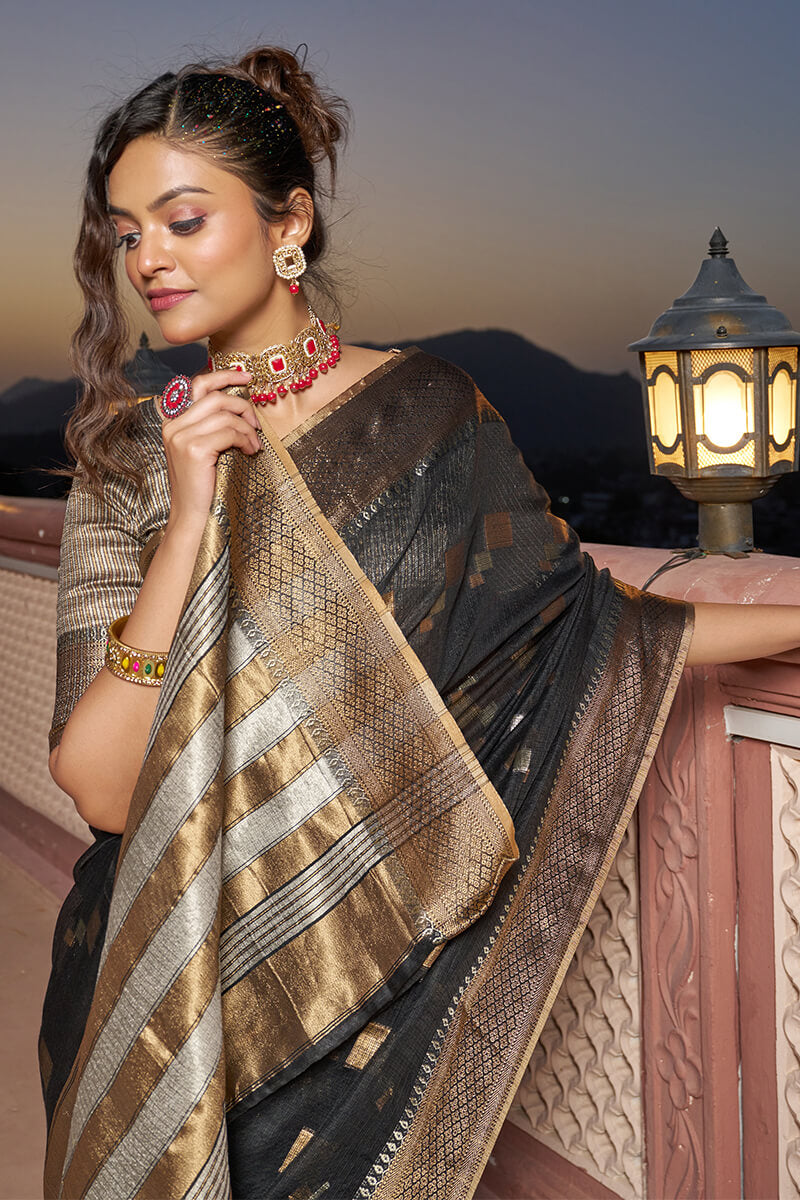 Transcendent Black Soft Silk Saree with Magnificat  Blouse Piece