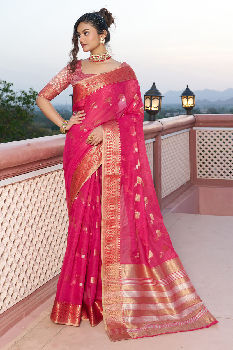 Incomparable Dark Pink Soft Silk Saree with Most Flattering Blouse Piece