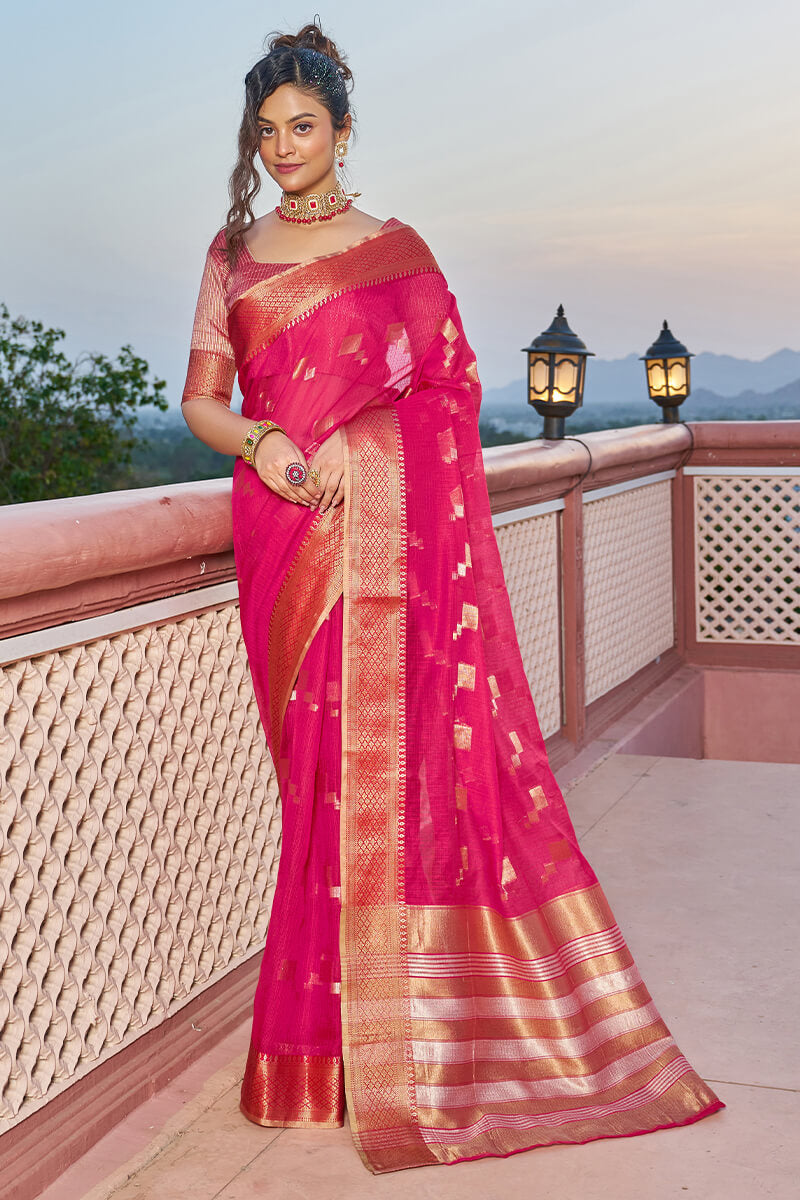 Incomparable Dark Pink Soft Silk Saree with Most Flattering Blouse Piece