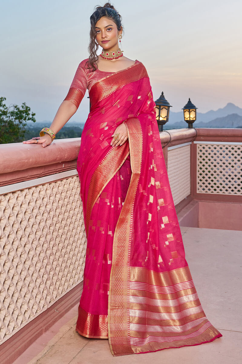 Incomparable Dark Pink Soft Silk Saree with Most Flattering Blouse Piece