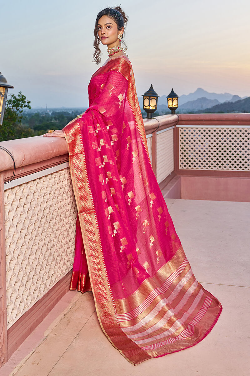 Incomparable Dark Pink Soft Silk Saree with Most Flattering Blouse Piece