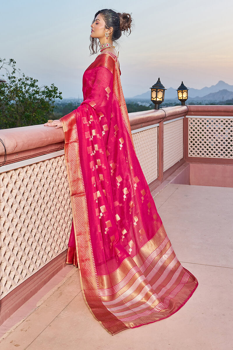 Incomparable Dark Pink Soft Silk Saree with Most Flattering Blouse Piece