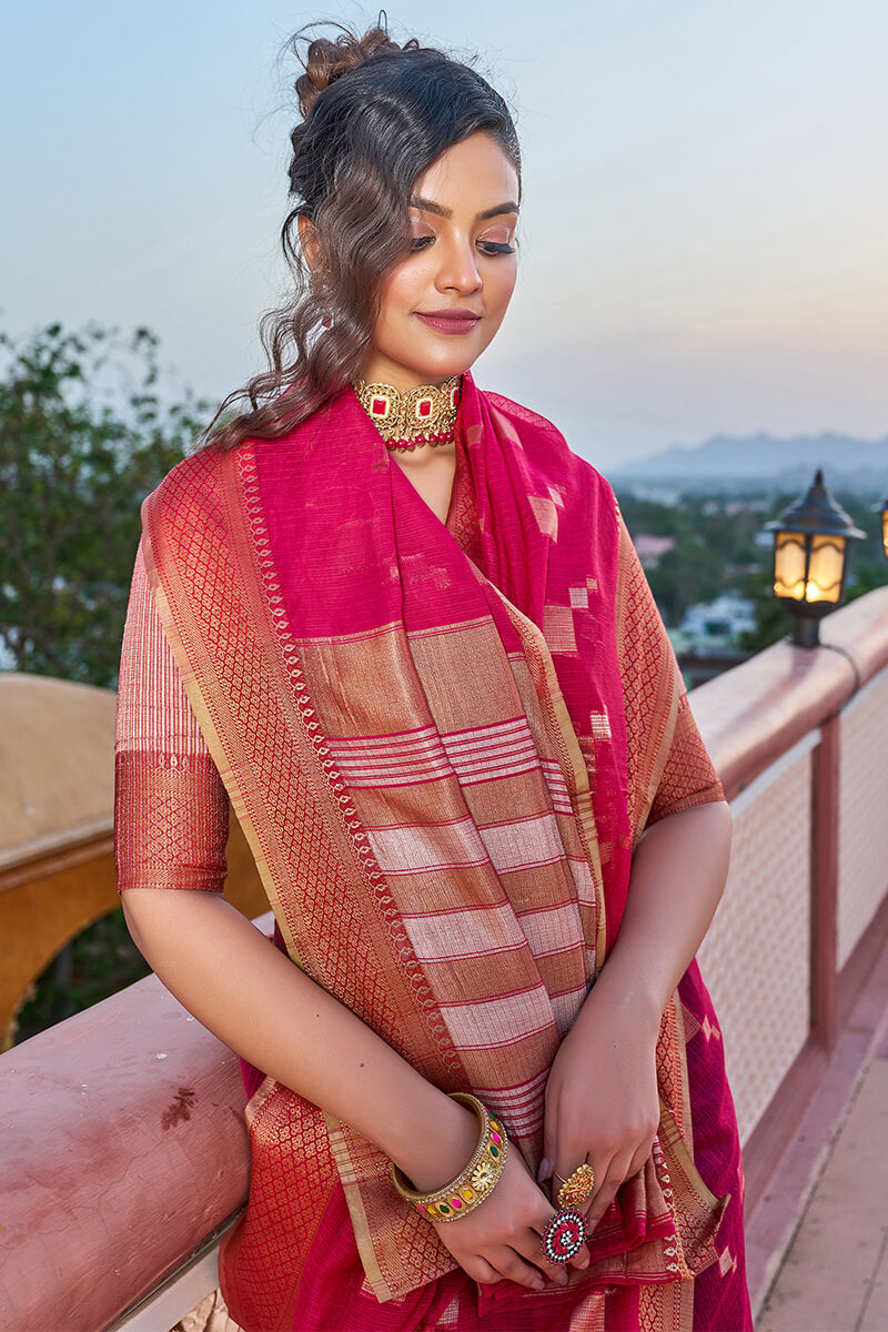 Incomparable Dark Pink Soft Silk Saree with Most Flattering Blouse Piece