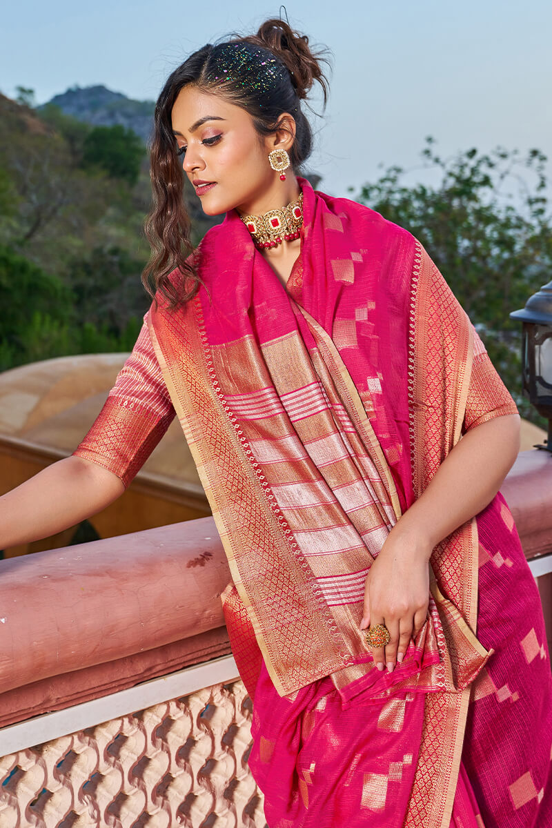 Incomparable Dark Pink Soft Silk Saree with Most Flattering Blouse Piece
