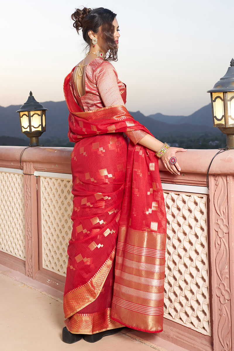 Unequalled Red Soft Silk Saree with Ideal Blouse Piece