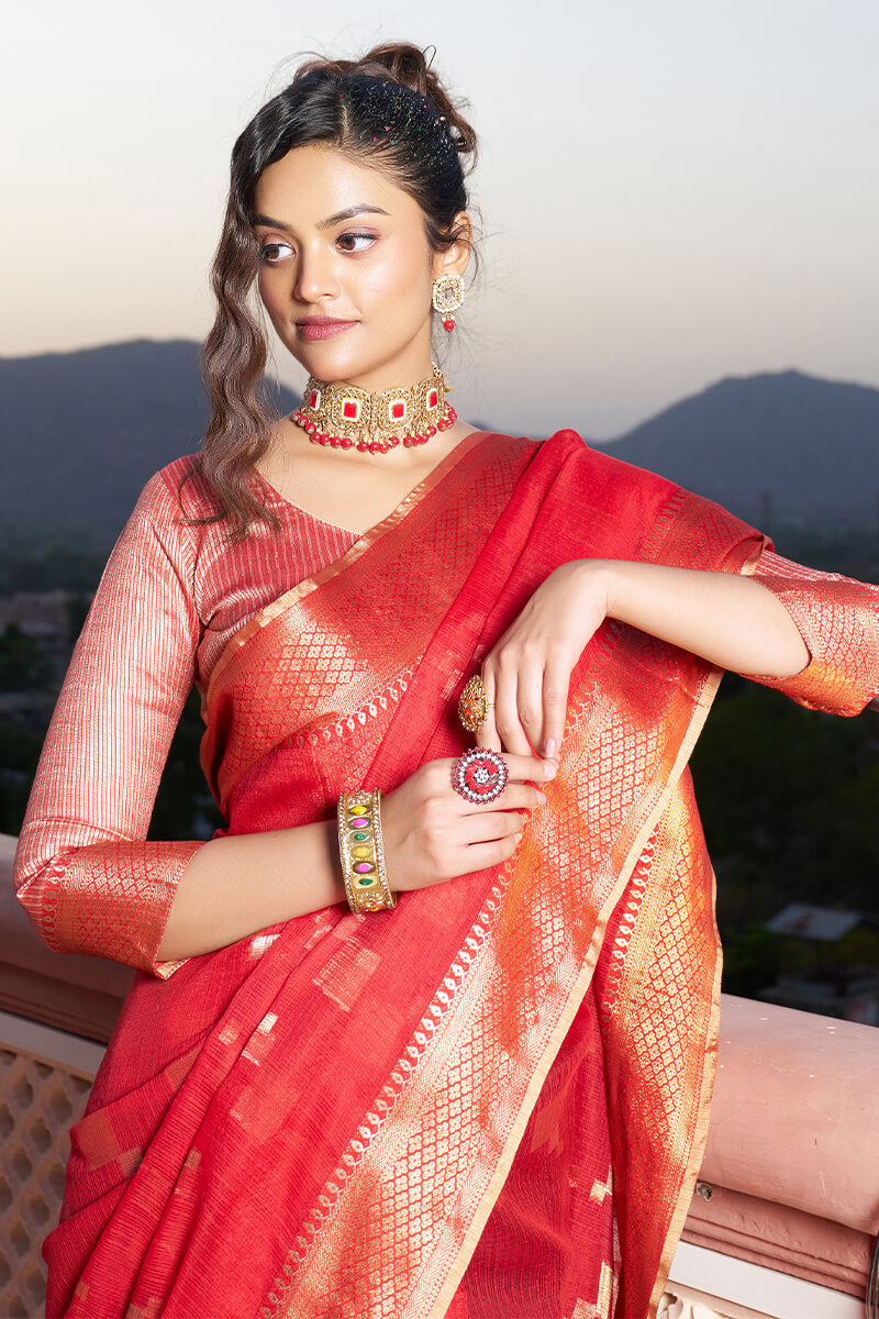 Unequalled Red Soft Silk Saree with Ideal Blouse Piece