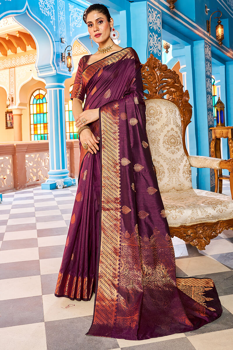 Radiant Purple Banarasi Silk Saree With Exceptional Blouse Piece