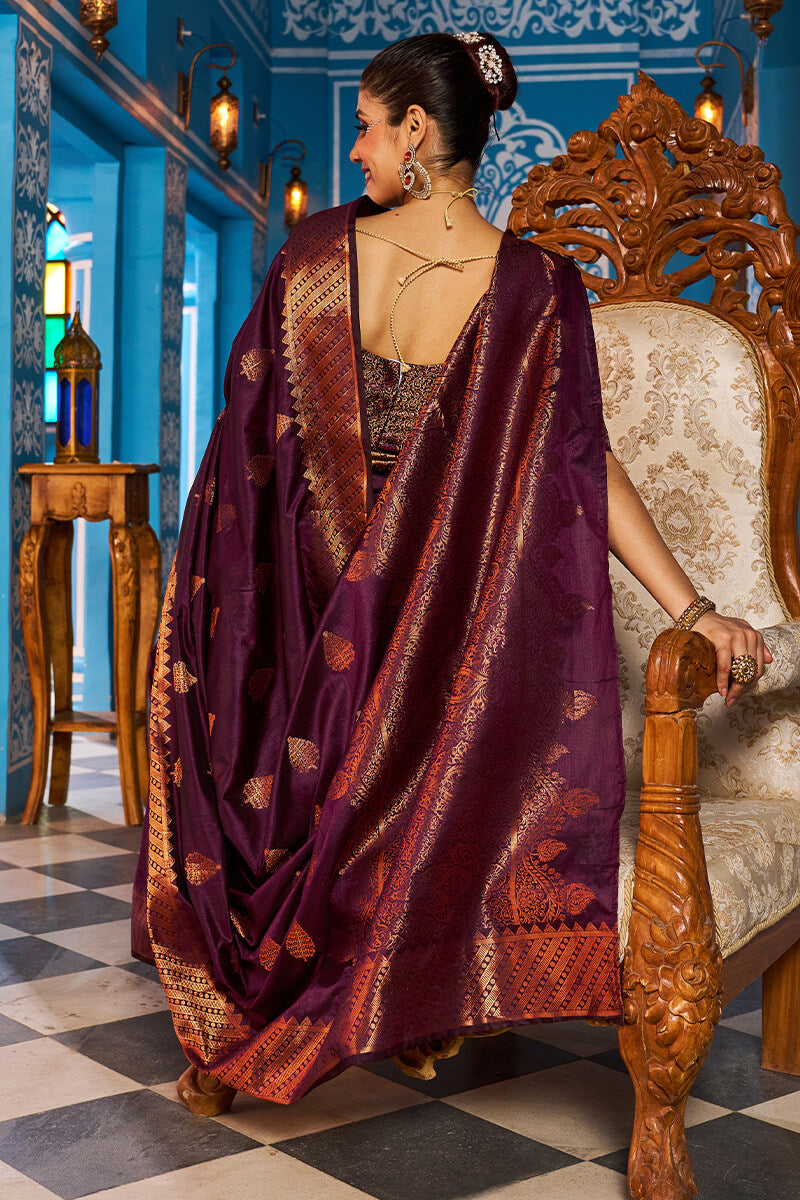 Radiant Purple Banarasi Silk Saree With Exceptional Blouse Piece