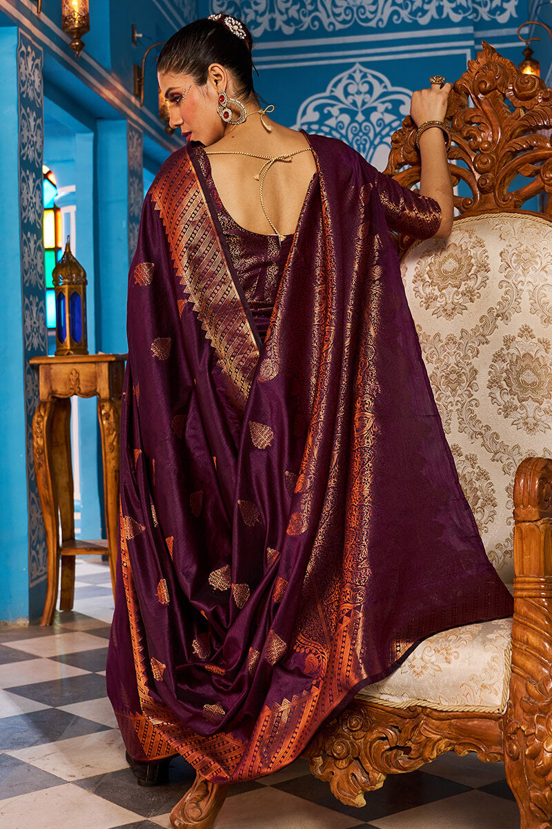 Radiant Purple Banarasi Silk Saree With Exceptional Blouse Piece