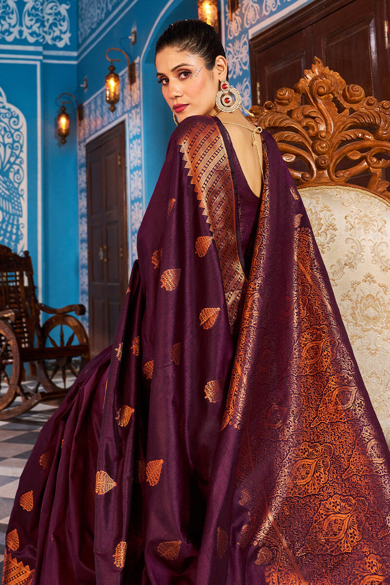 Radiant Purple Banarasi Silk Saree With Exceptional Blouse Piece