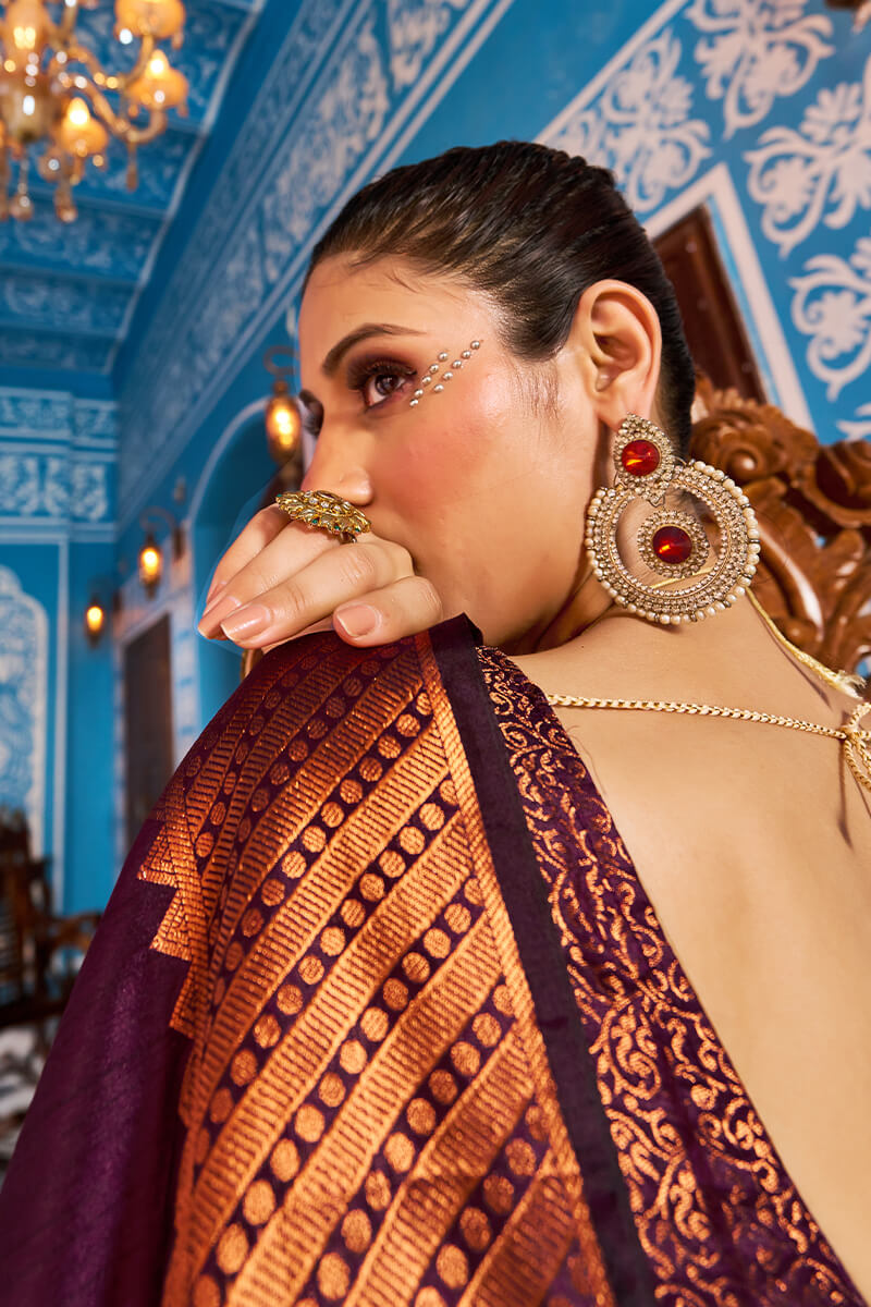 Radiant Purple Banarasi Silk Saree With Exceptional Blouse Piece
