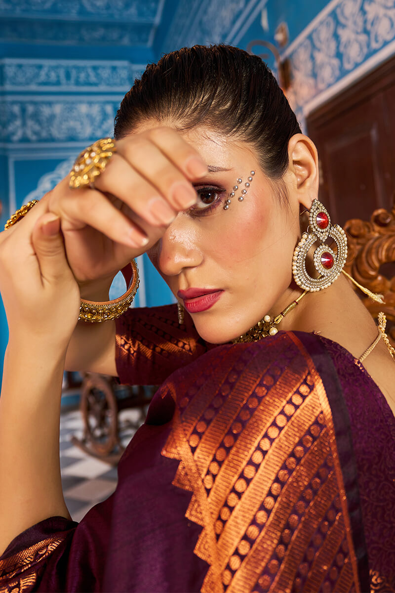 Radiant Purple Banarasi Silk Saree With Exceptional Blouse Piece