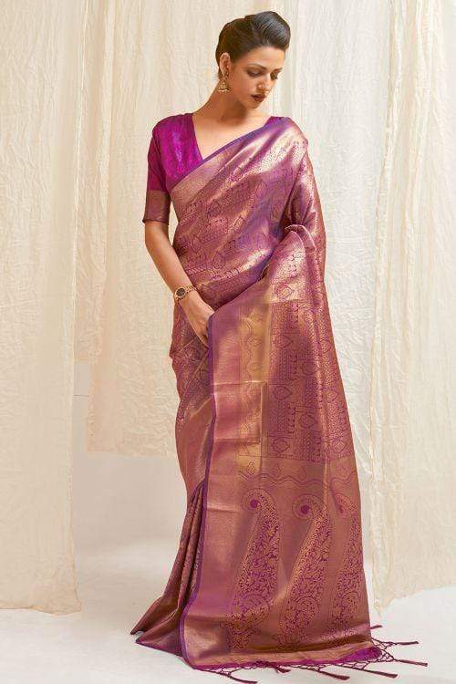 Marvellous Purple Kanjivaram Silk Saree With Engaging Blouse Piece