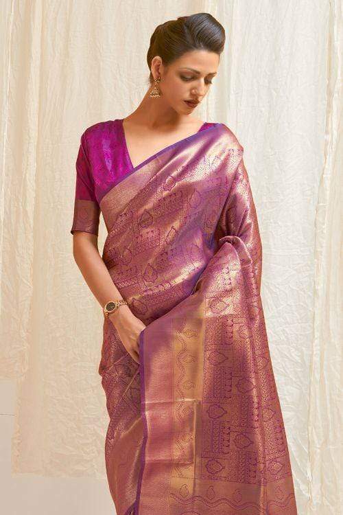 Marvellous Purple Kanjivaram Silk Saree With Engaging Blouse Piece