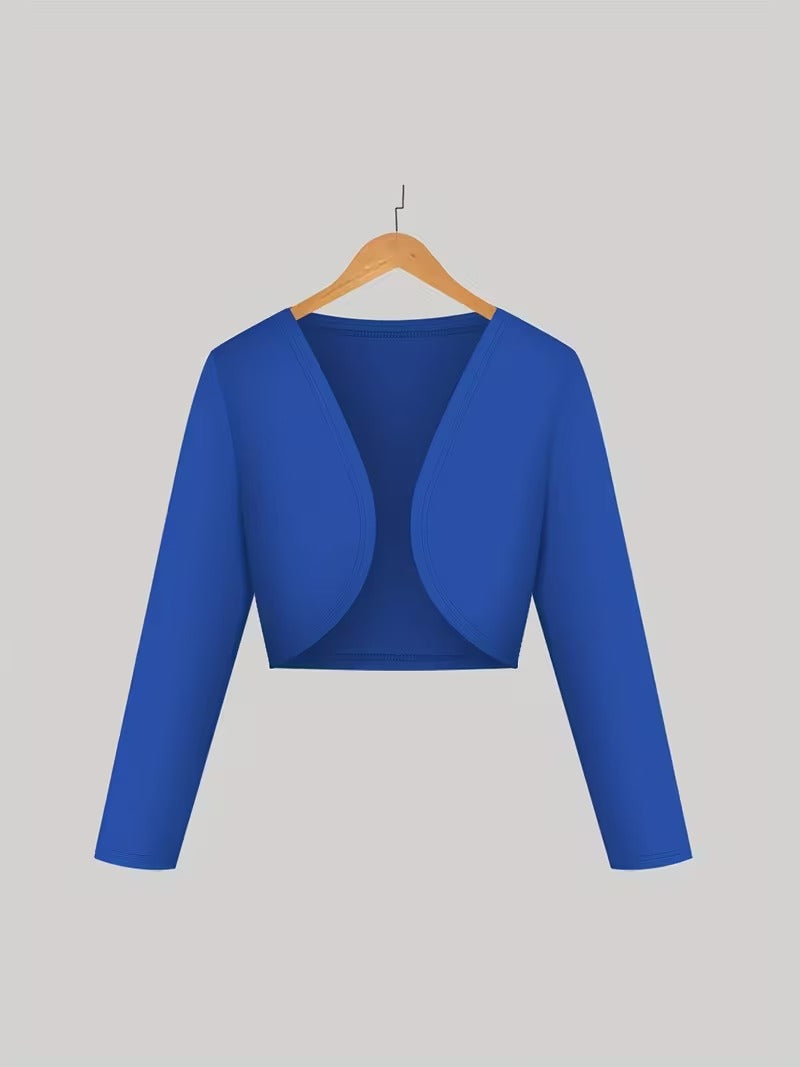 Elegant 2-Piece Women’s Outfit | Blue Cardigan Jacket with Floral Suspender Dress Set