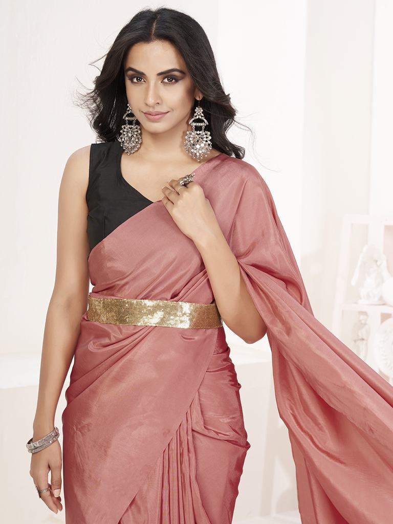 Baby Pink Ready to Wear One Minute Lycra Saree