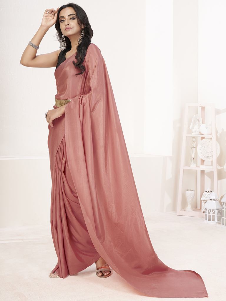 Baby Pink Ready to Wear One Minute Lycra Saree