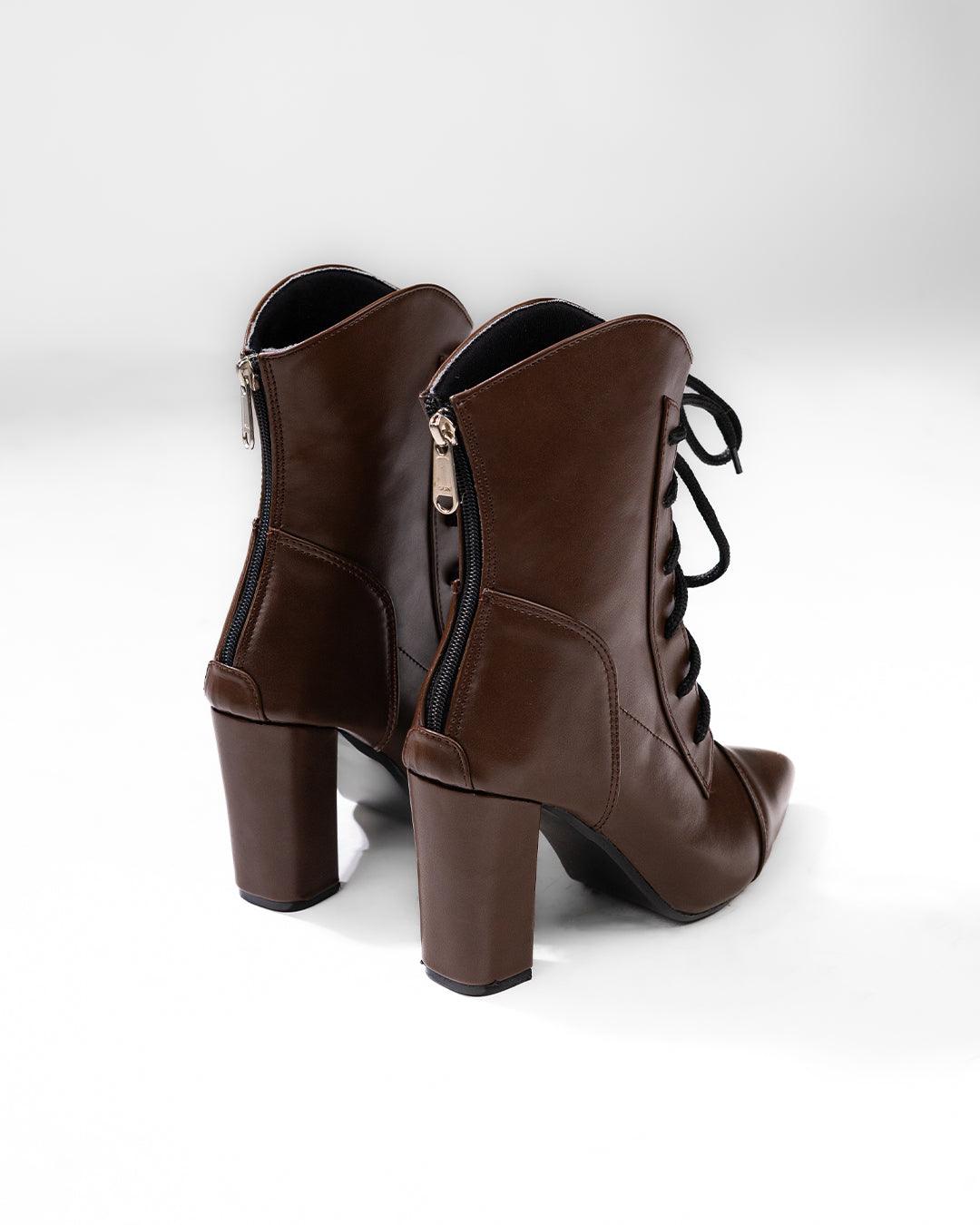High-Heeled Lace-Up Mid-Calf Boots