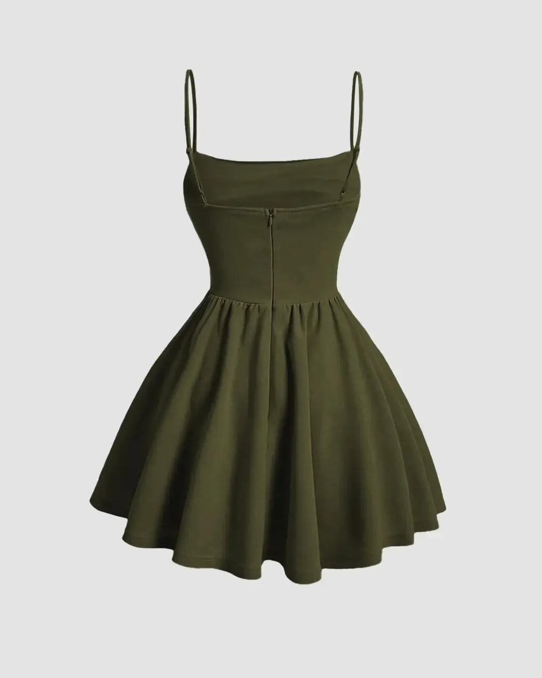 Pleated Waist Cami Short Dress In Olive Green