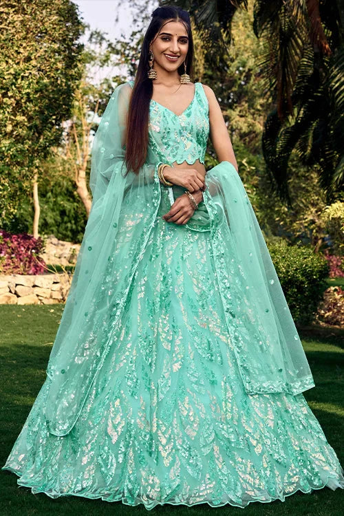 Stunning Blue Soft Net Lehenga Choli with Embroidery