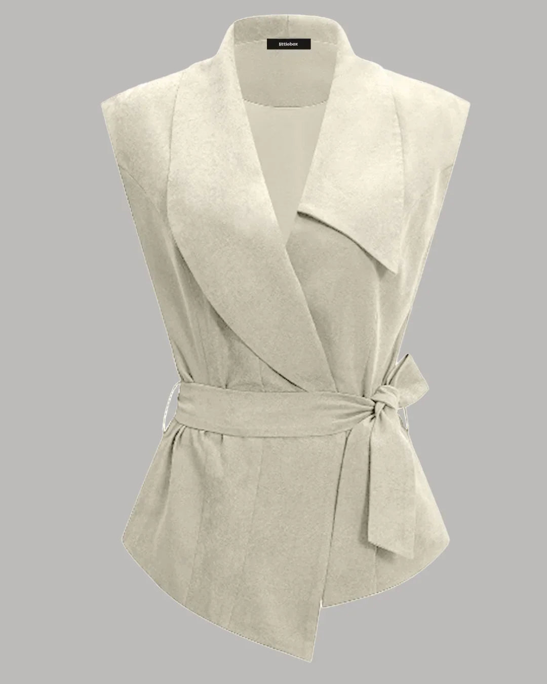 Beige Sleeveless Wrap Waistcoat Top with Belt