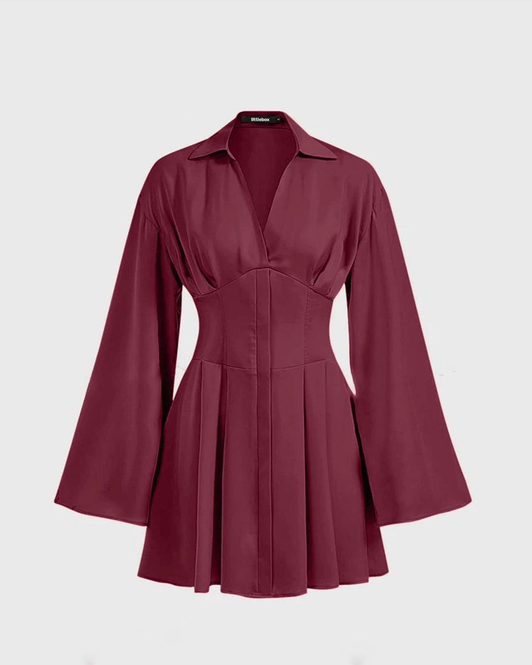 Bell Sleeve Pleated Shirt Dress