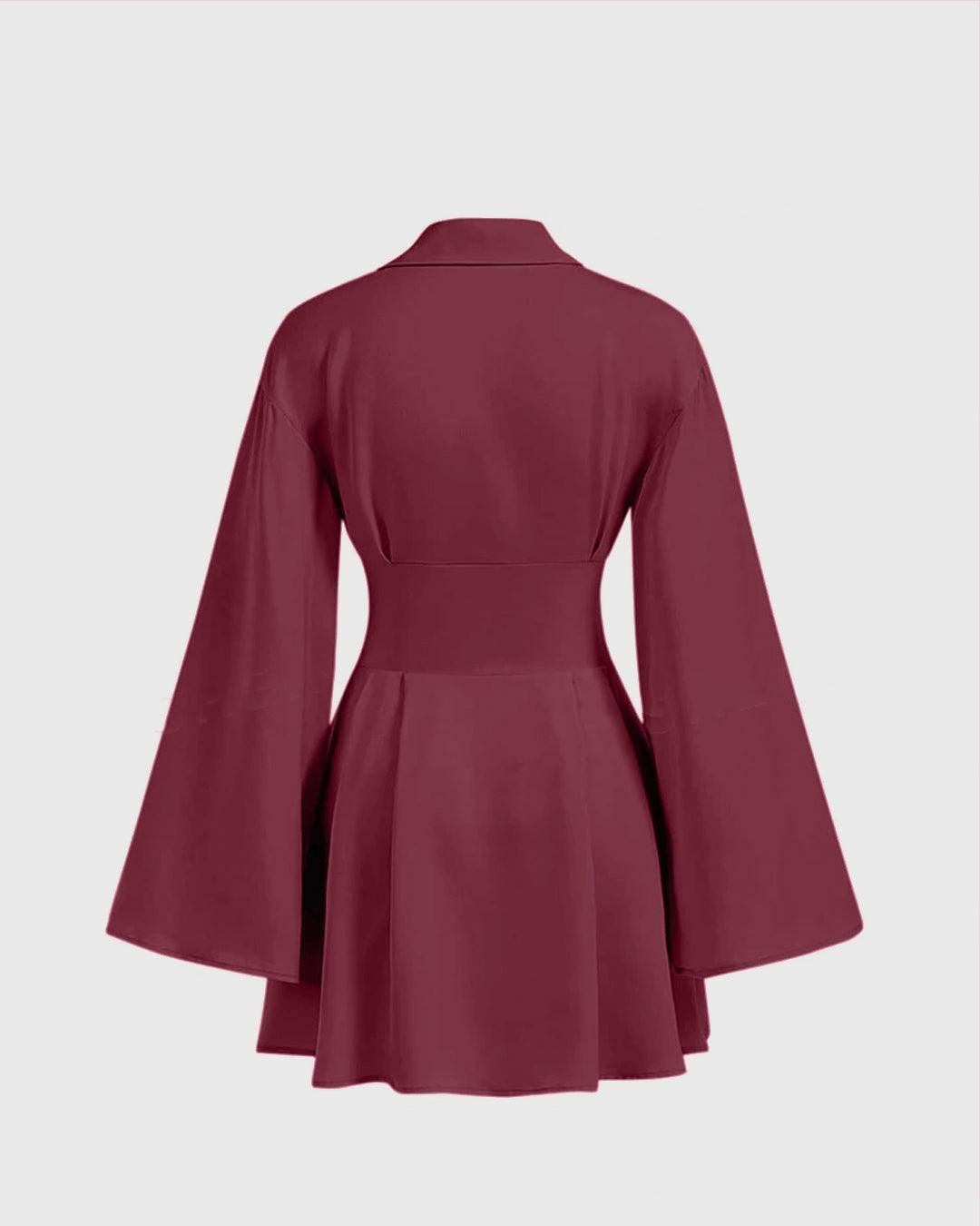 Bell Sleeve Pleated Shirt Dress