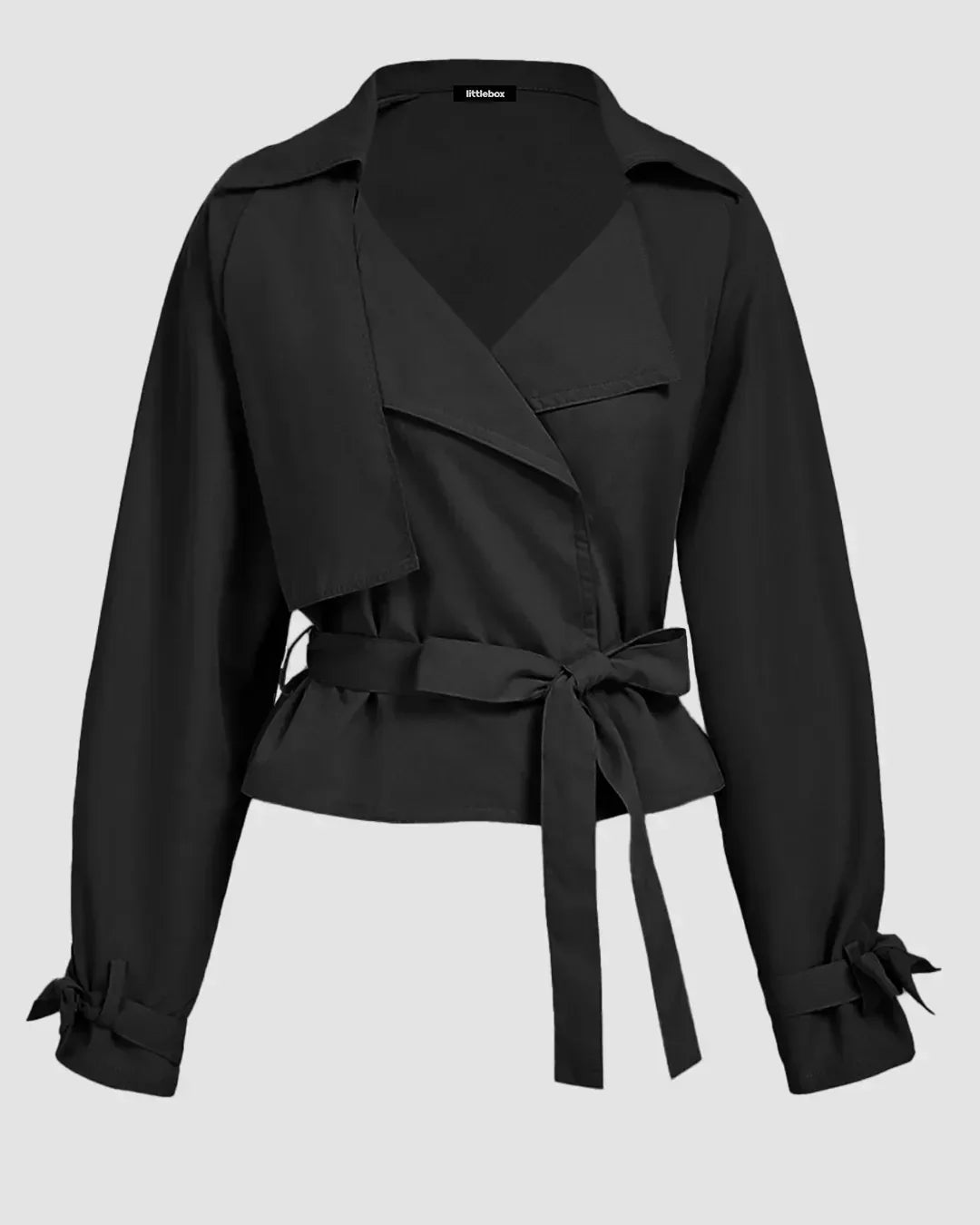 Belted Lapel Collar Cropped Waistcoat in Black