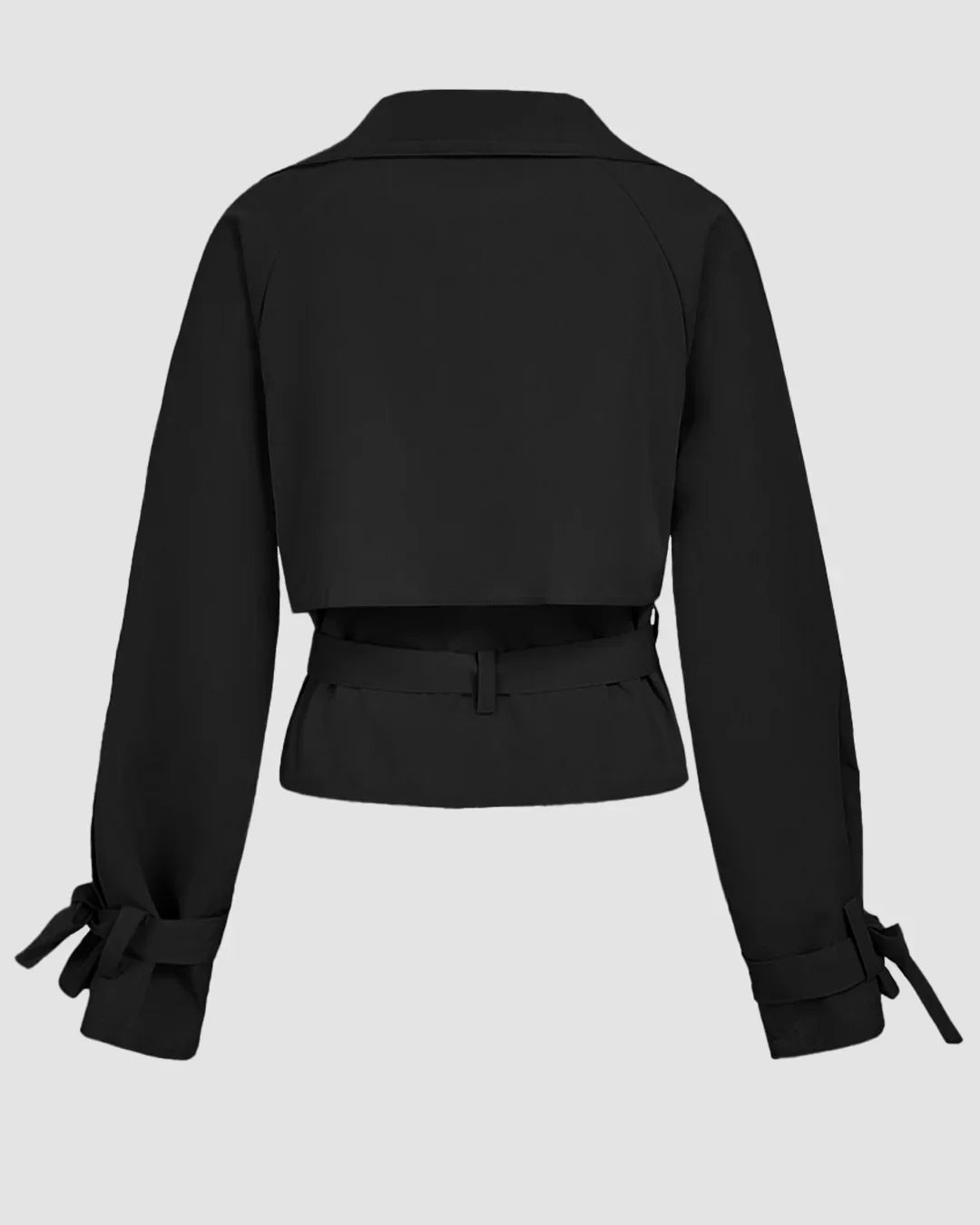 Belted Lapel Collar Cropped Waistcoat in Black