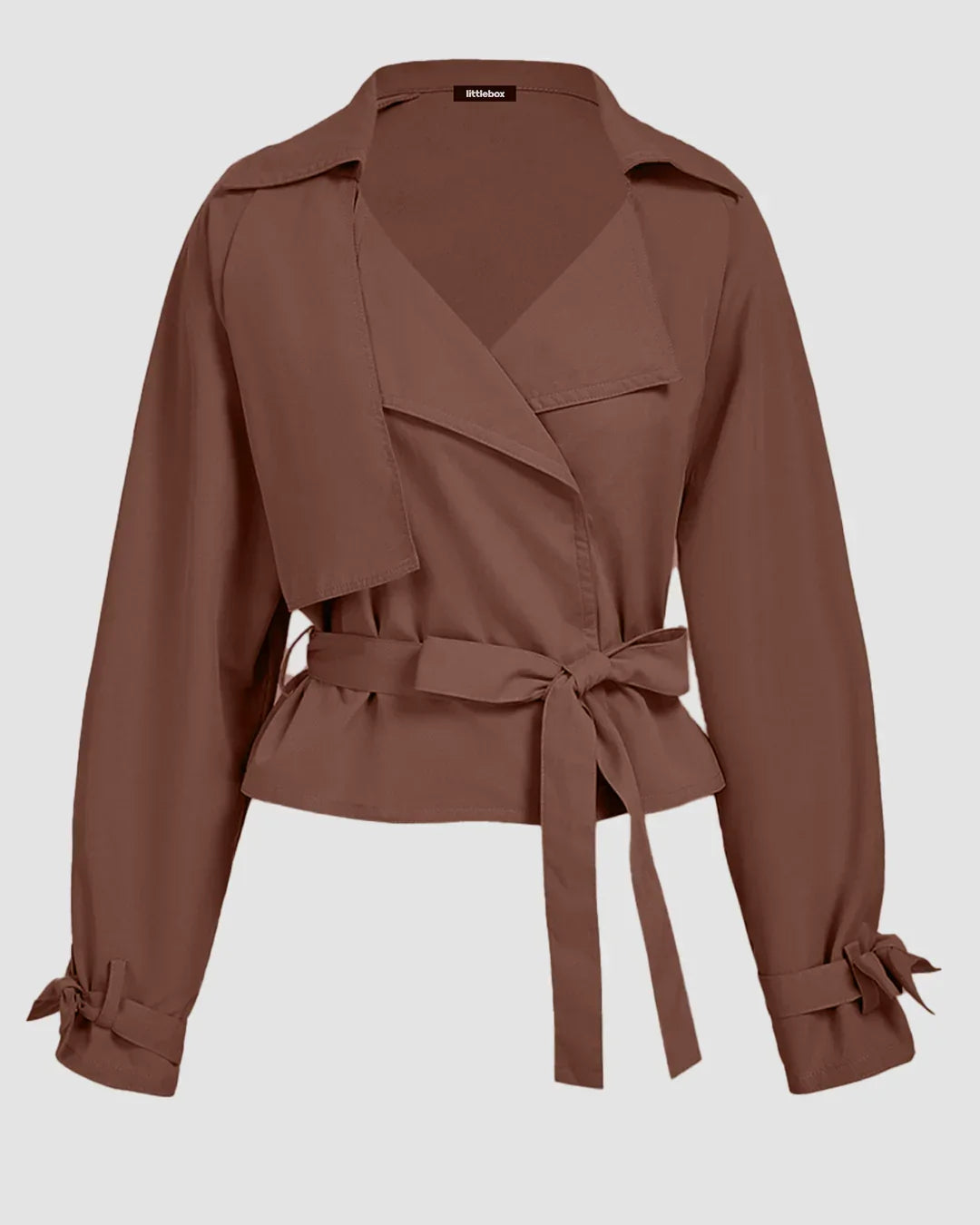 Belted Lapel Collar Cropped Waistcoat in Brown