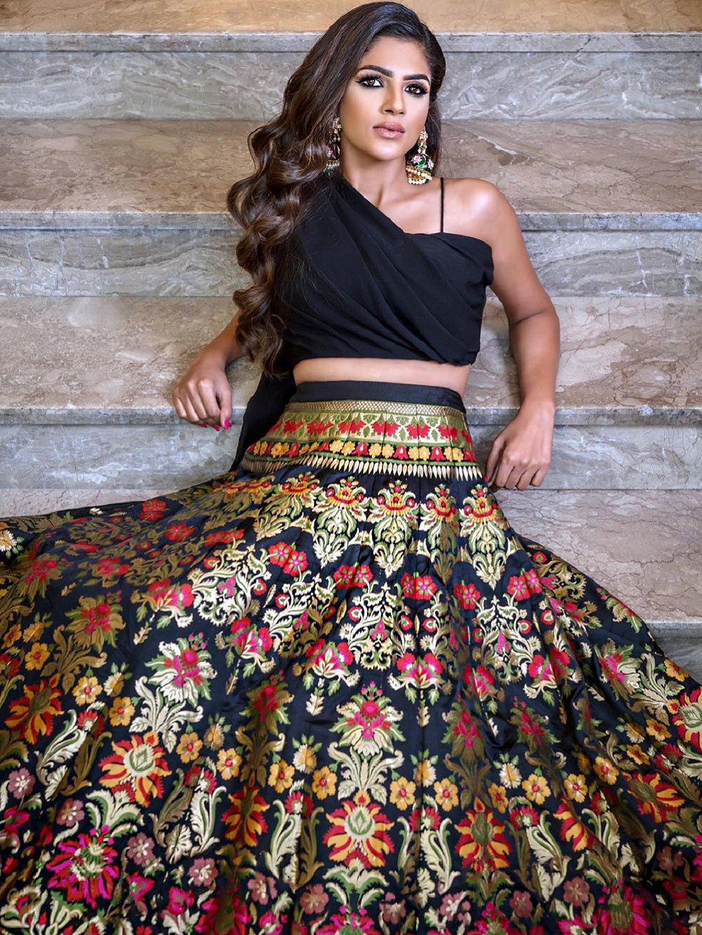 Black Color Weaving Zari Work Banarasi Silk Co-ord Set Lehenga With Georgette Choli