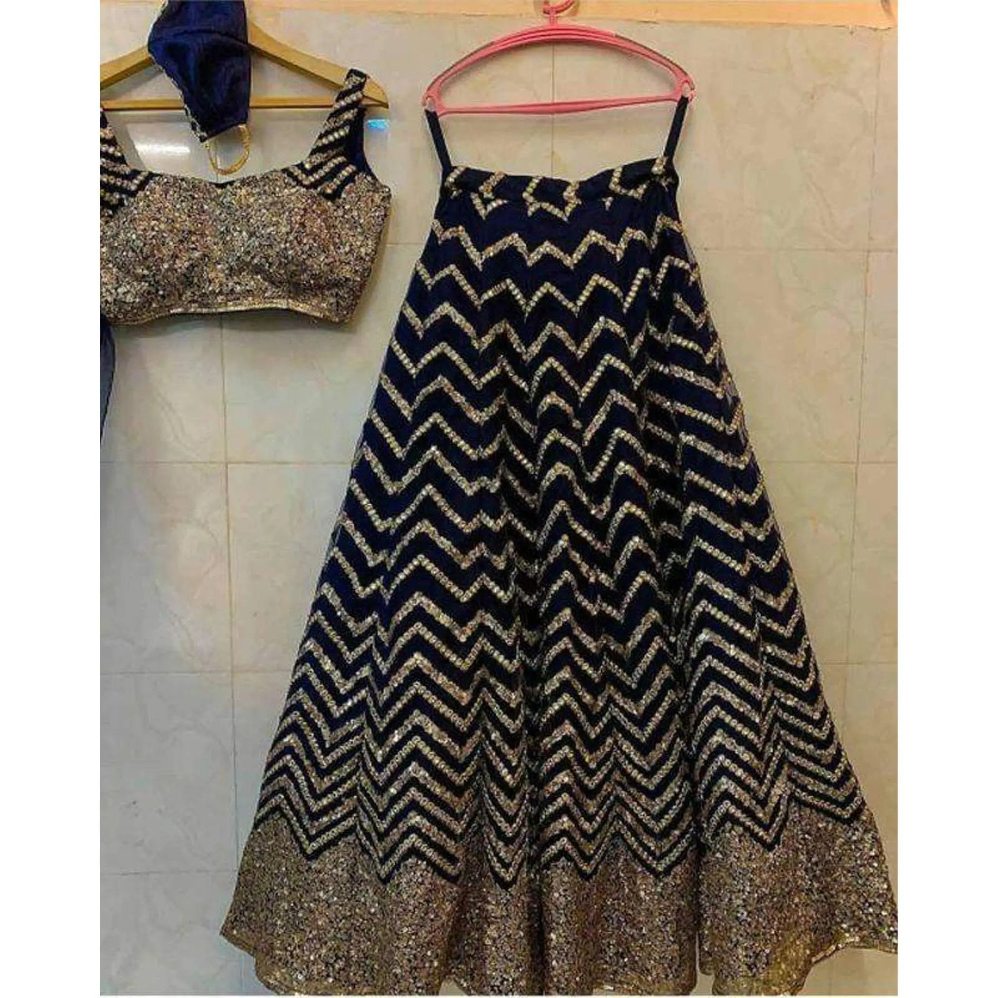 Black Colored Faux Georgette Embroidery Work Lehenga Choli