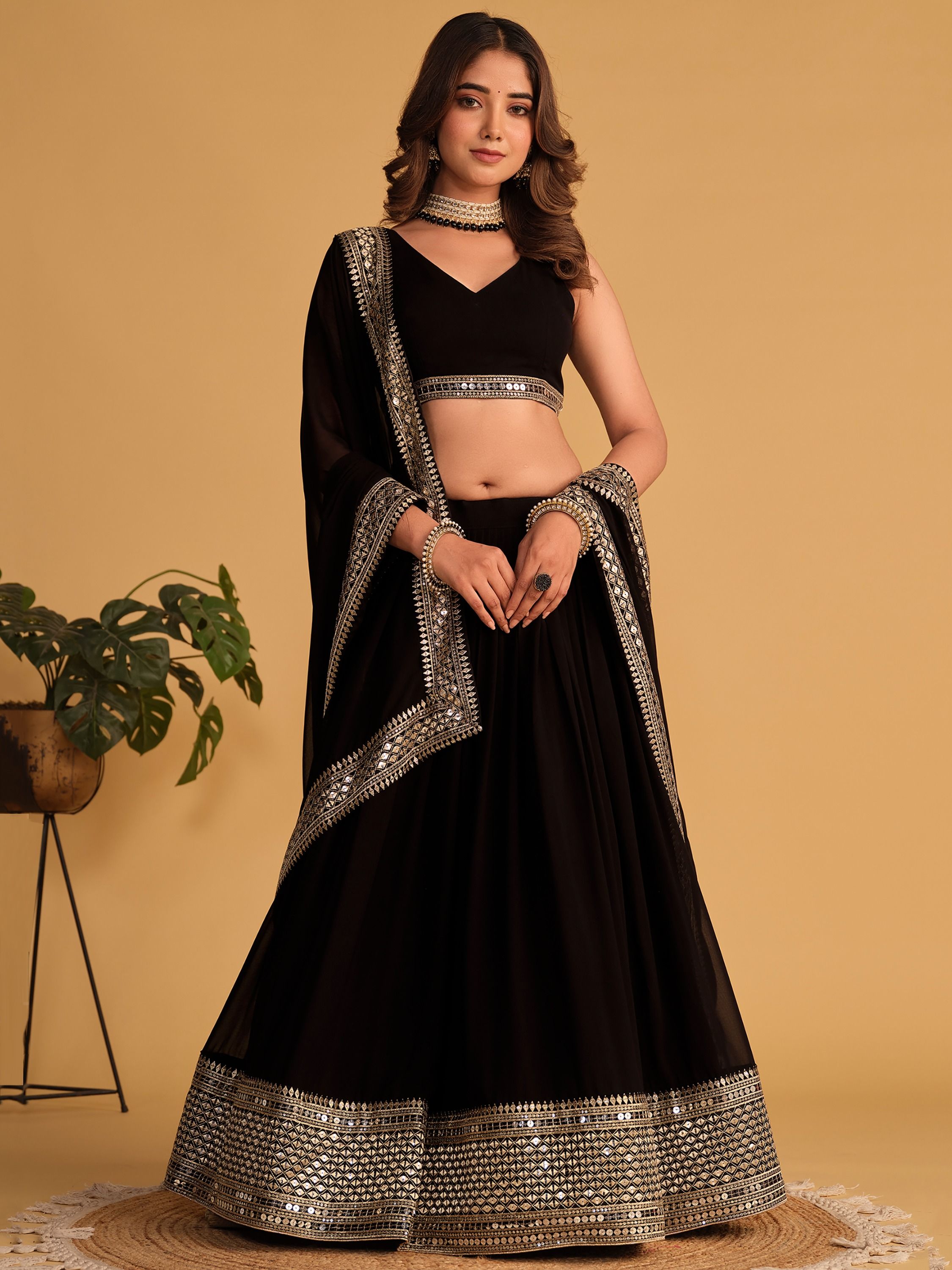 Black Zari Embroidered Georgette Lehenga Choli Set - Elegant & Captivating