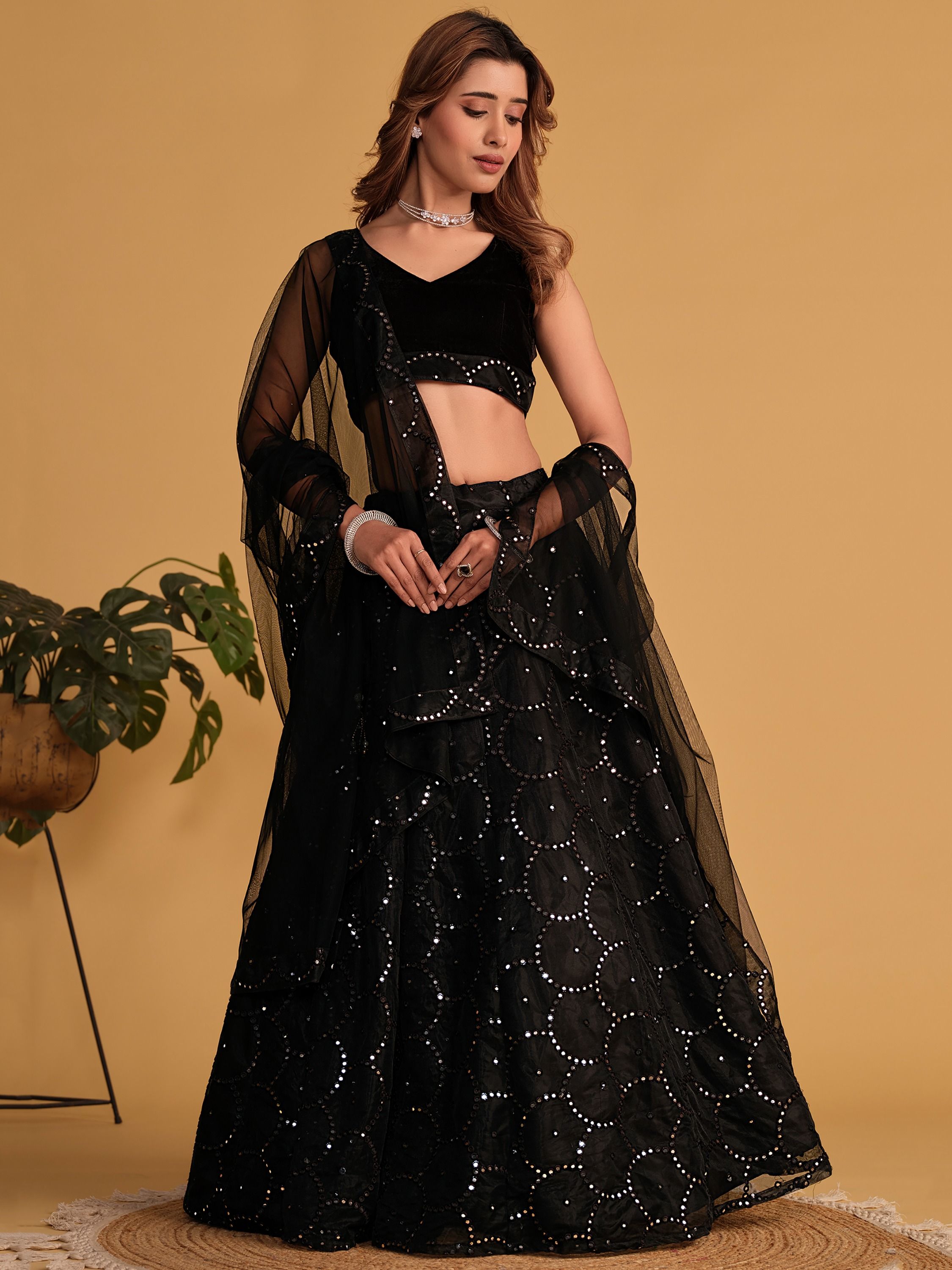 Mesmerizing Black Mirror Work Organza Lehenga Choli Steal the Spotlight at Receptions and Events