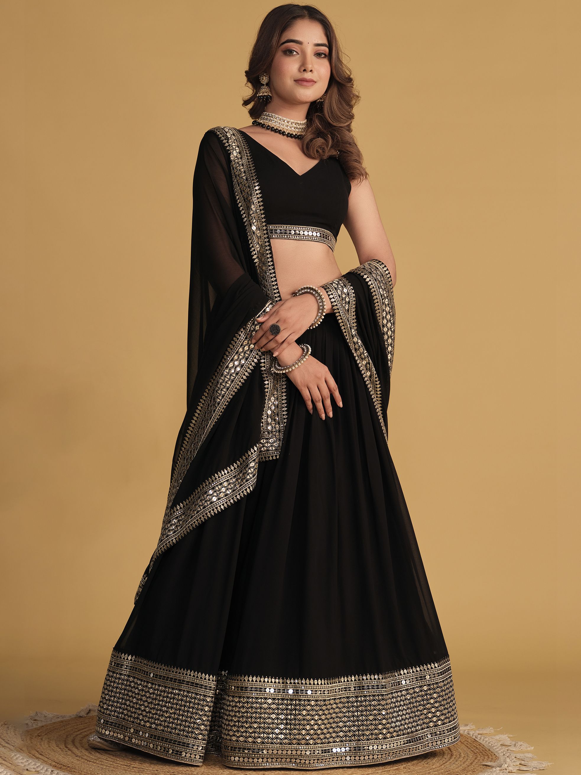 Black Zari Embroidered Georgette Lehenga Choli Set - Elegant & Captivating