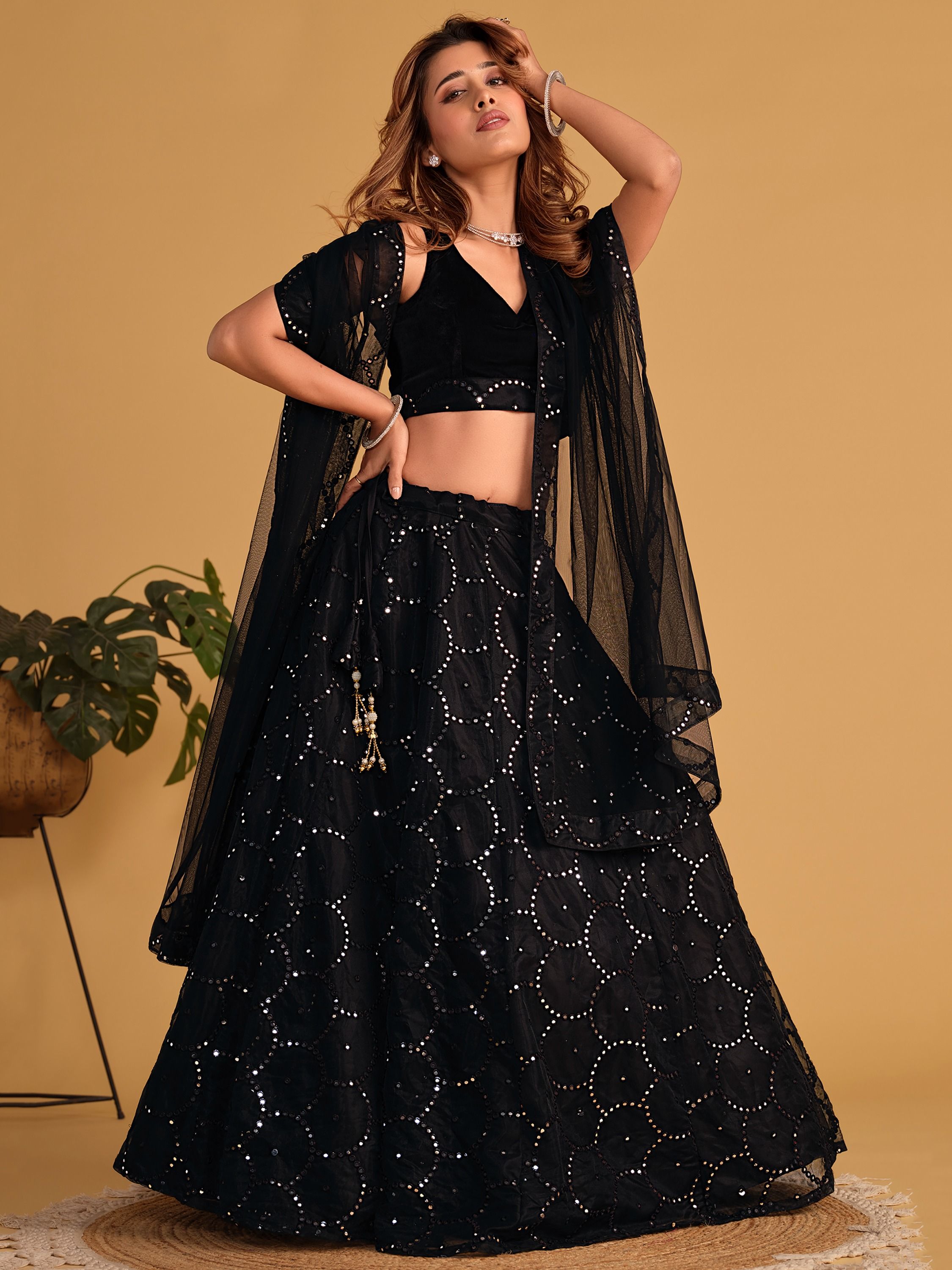 Mesmerizing Black Mirror Work Organza Lehenga Choli Steal the Spotlight at Receptions and Events