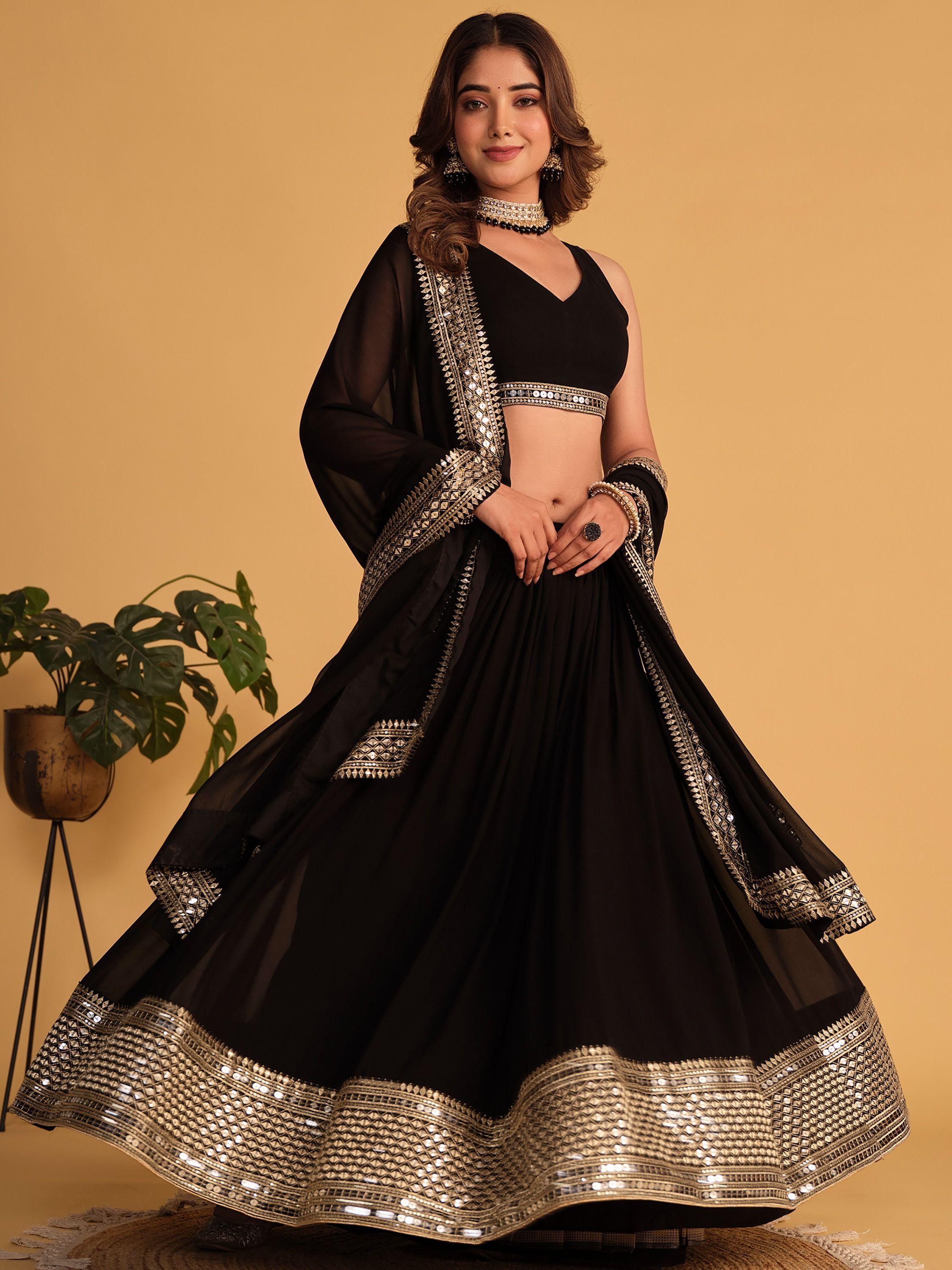 Black Zari Embroidered Georgette Lehenga Choli Set - Elegant & Captivating