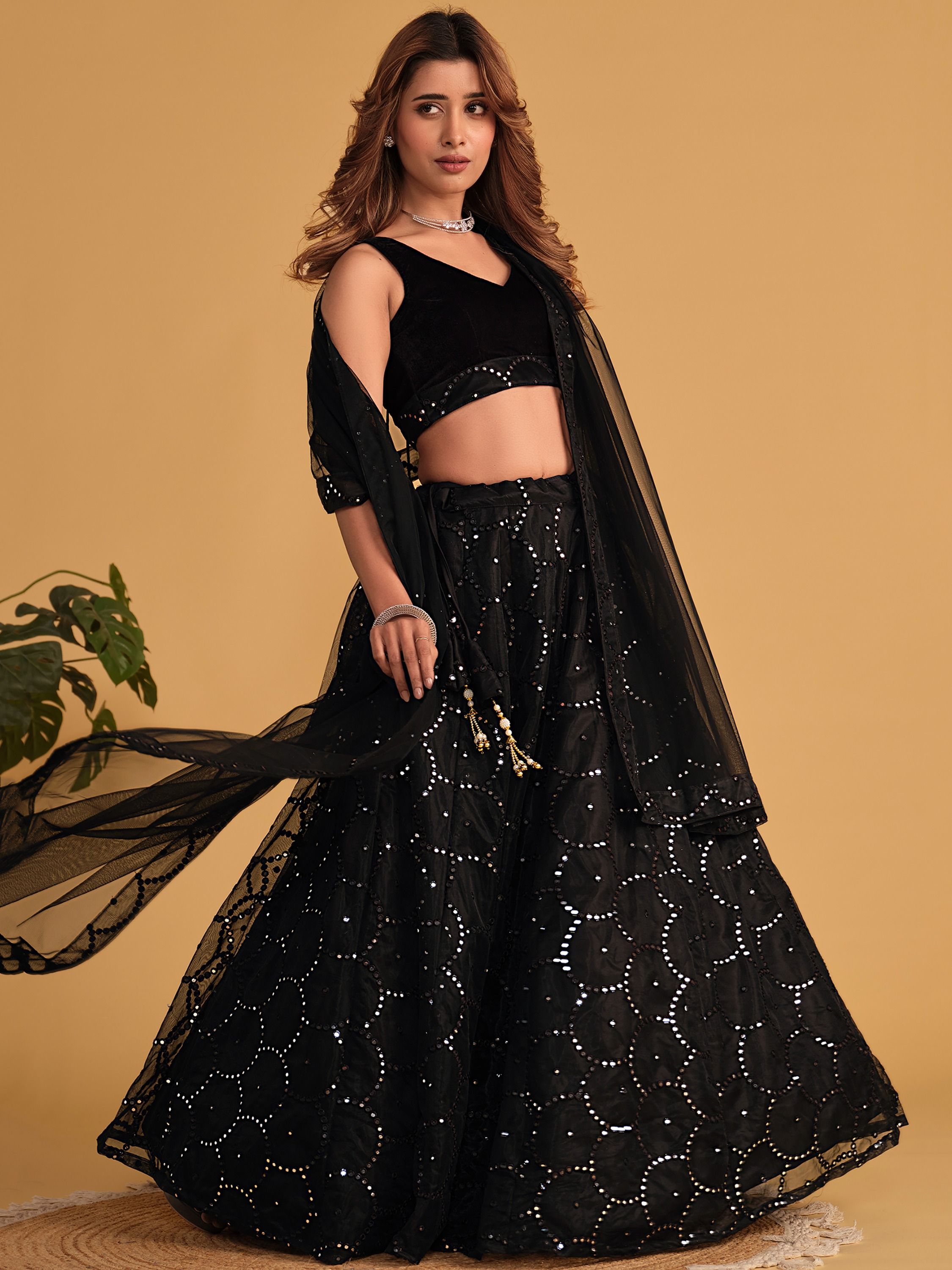 Mesmerizing Black Mirror Work Organza Lehenga Choli Steal the Spotlight at Receptions and Events