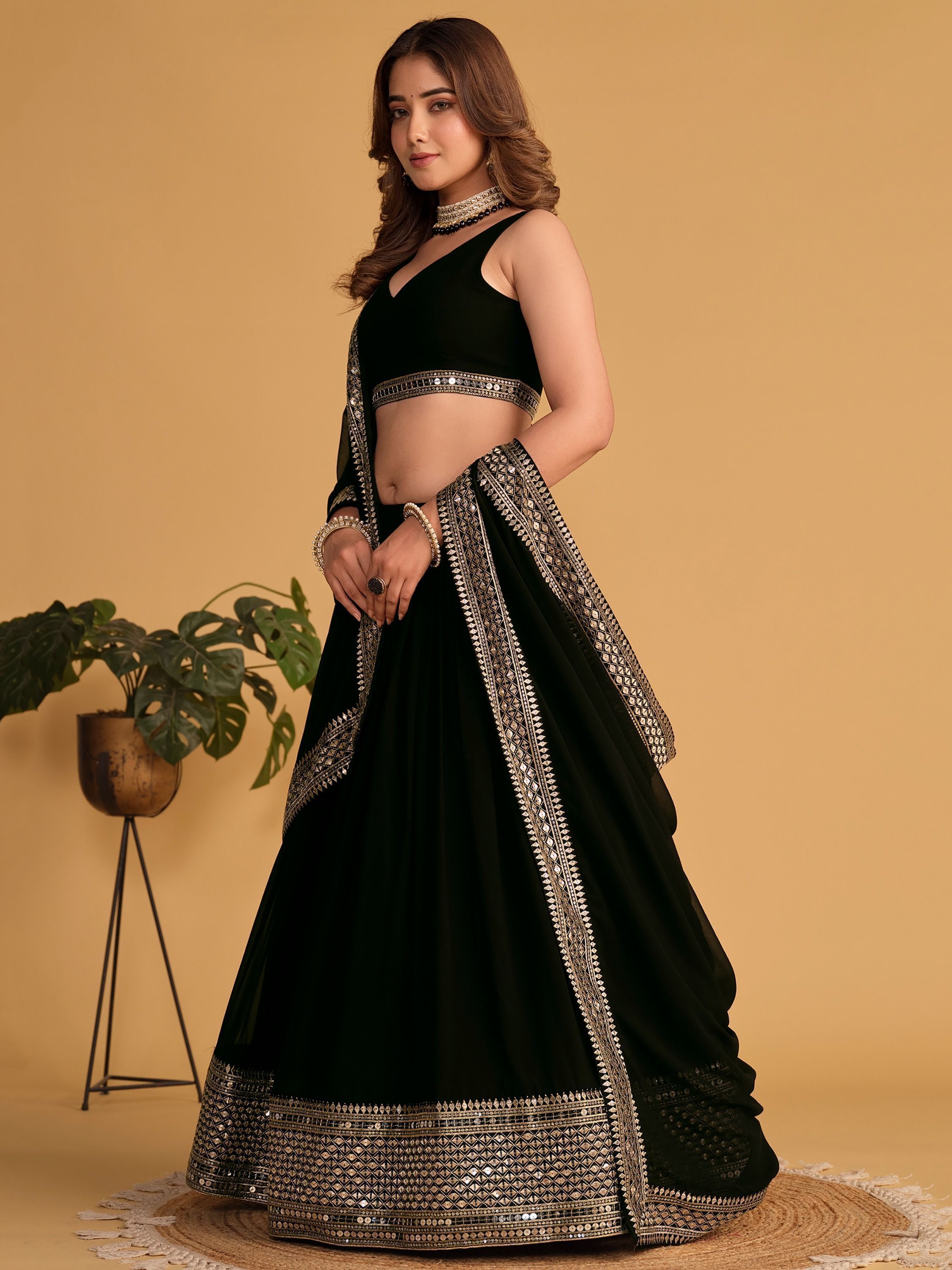 Black Zari Embroidered Georgette Lehenga Choli Set - Elegant & Captivating