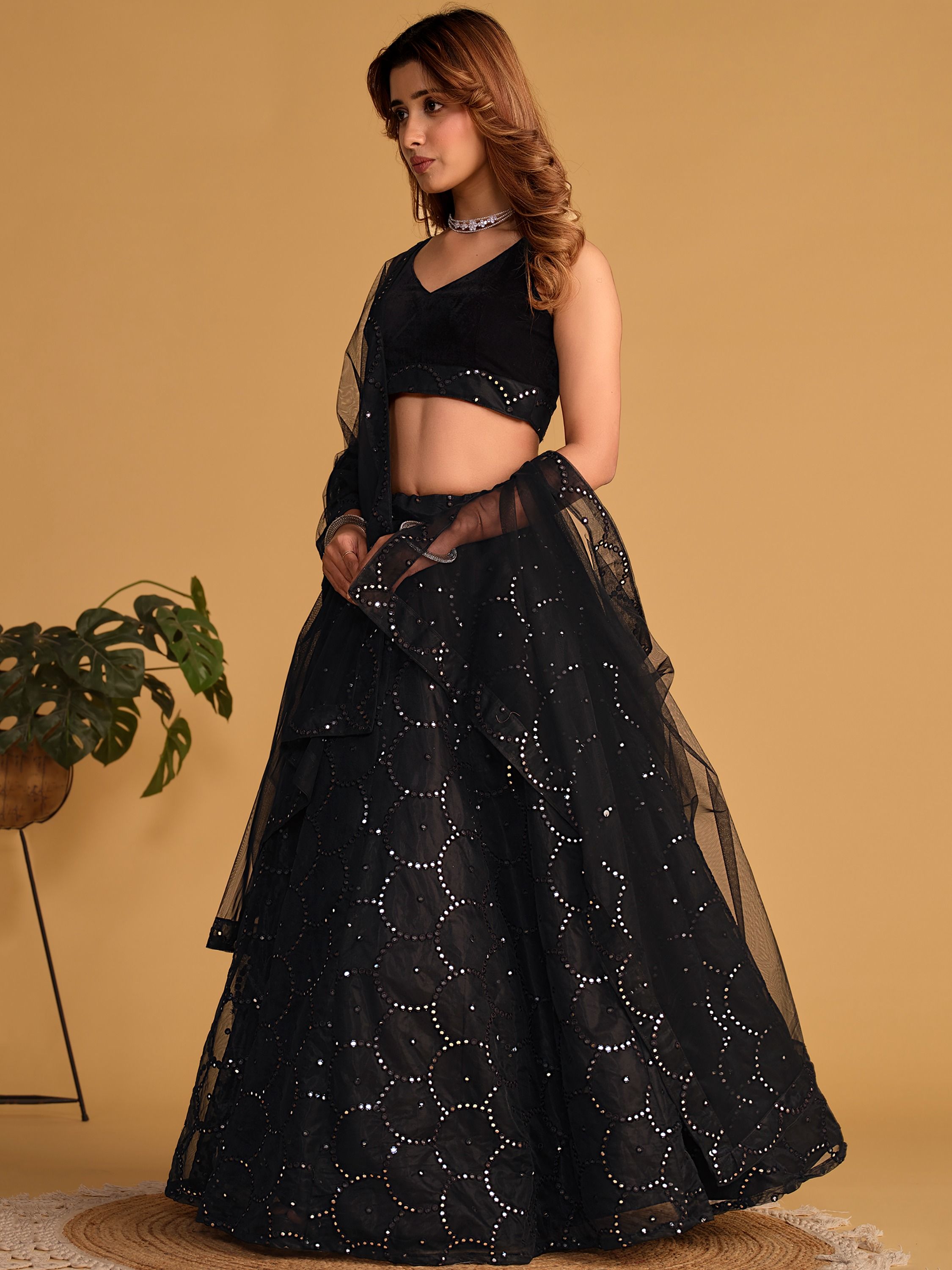 Mesmerizing Black Mirror Work Organza Lehenga Choli Steal the Spotlight at Receptions and Events