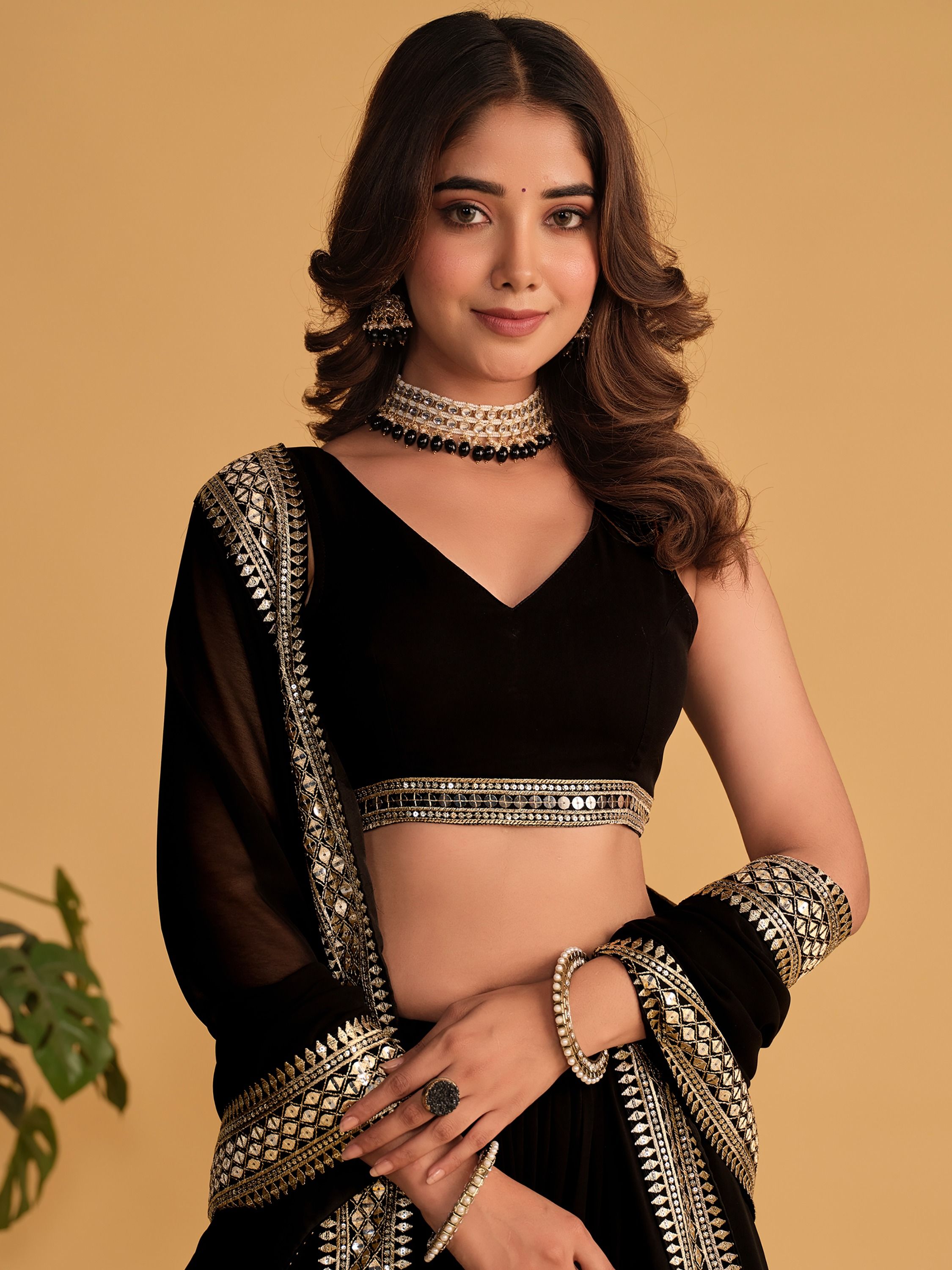 Black Zari Embroidered Georgette Lehenga Choli Set - Elegant & Captivating