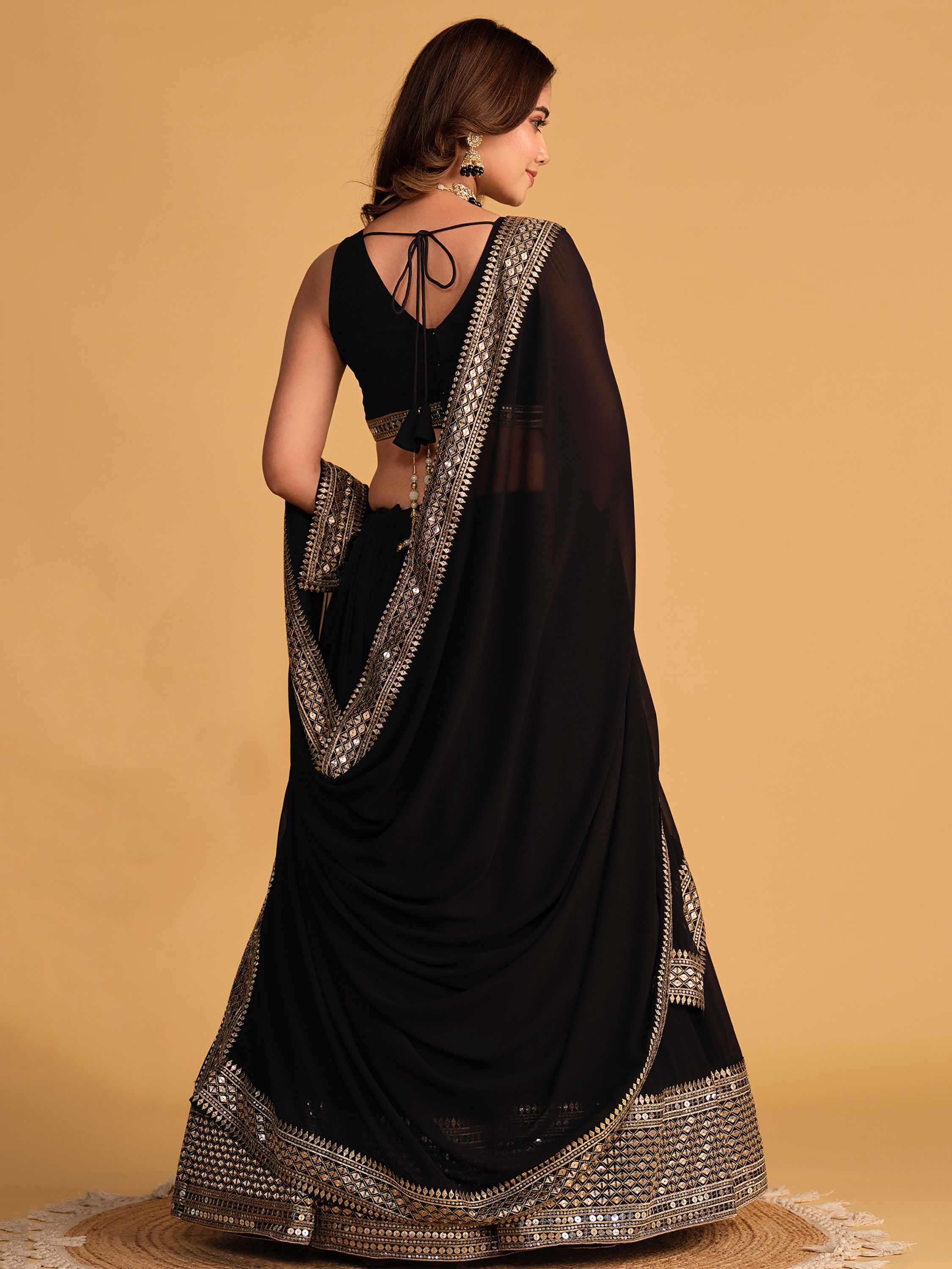 Black Zari Embroidered Georgette Lehenga Choli Set - Elegant & Captivating